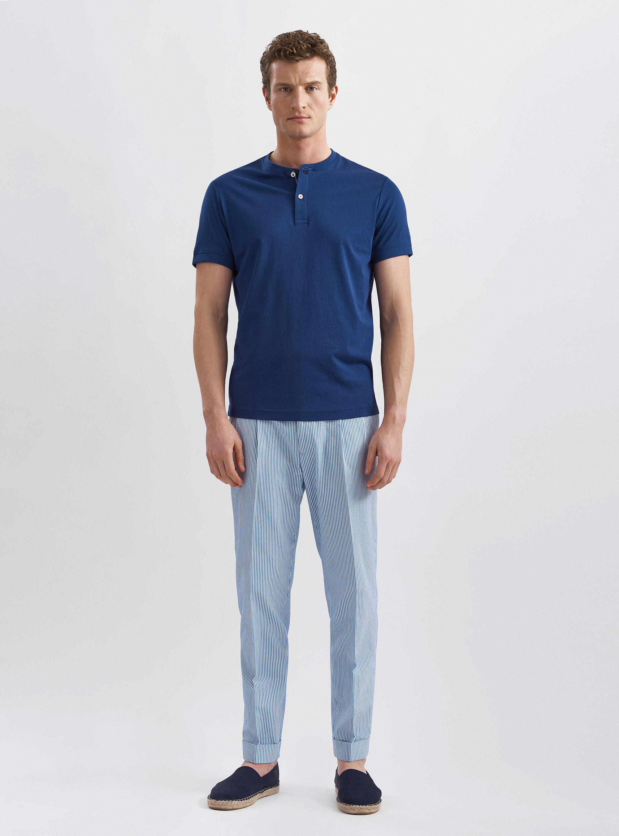 Camiseta Serafino en 100% algod&oacute;n jersey supima, AZUL MEDIO