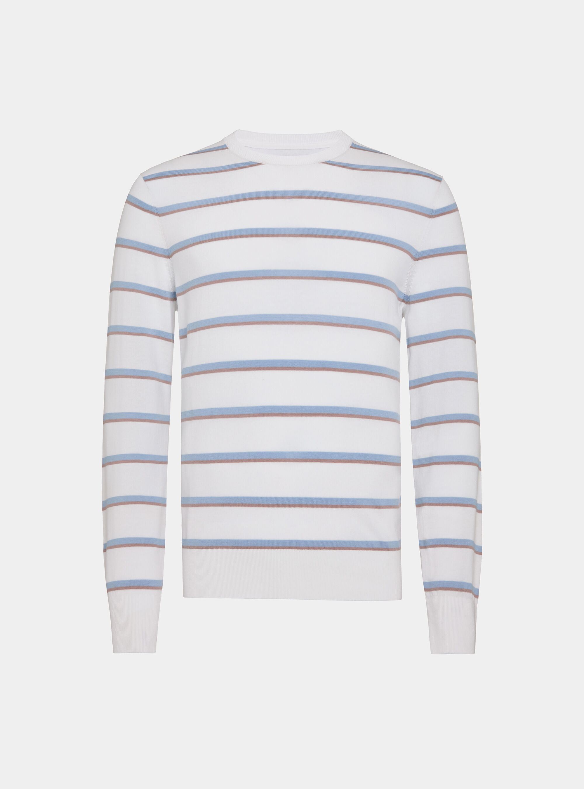 Crew-neck sweater in striped cotton, WHITE