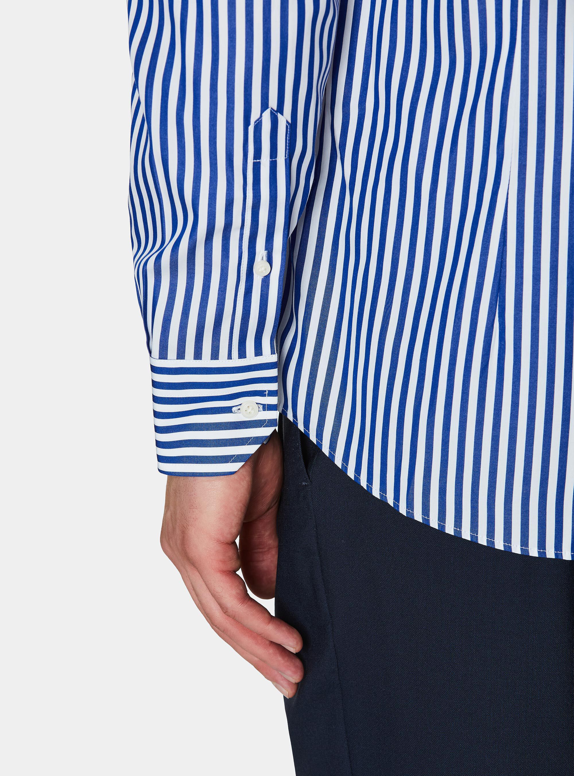 Camicia in popeline di cotone riga larga, BLU