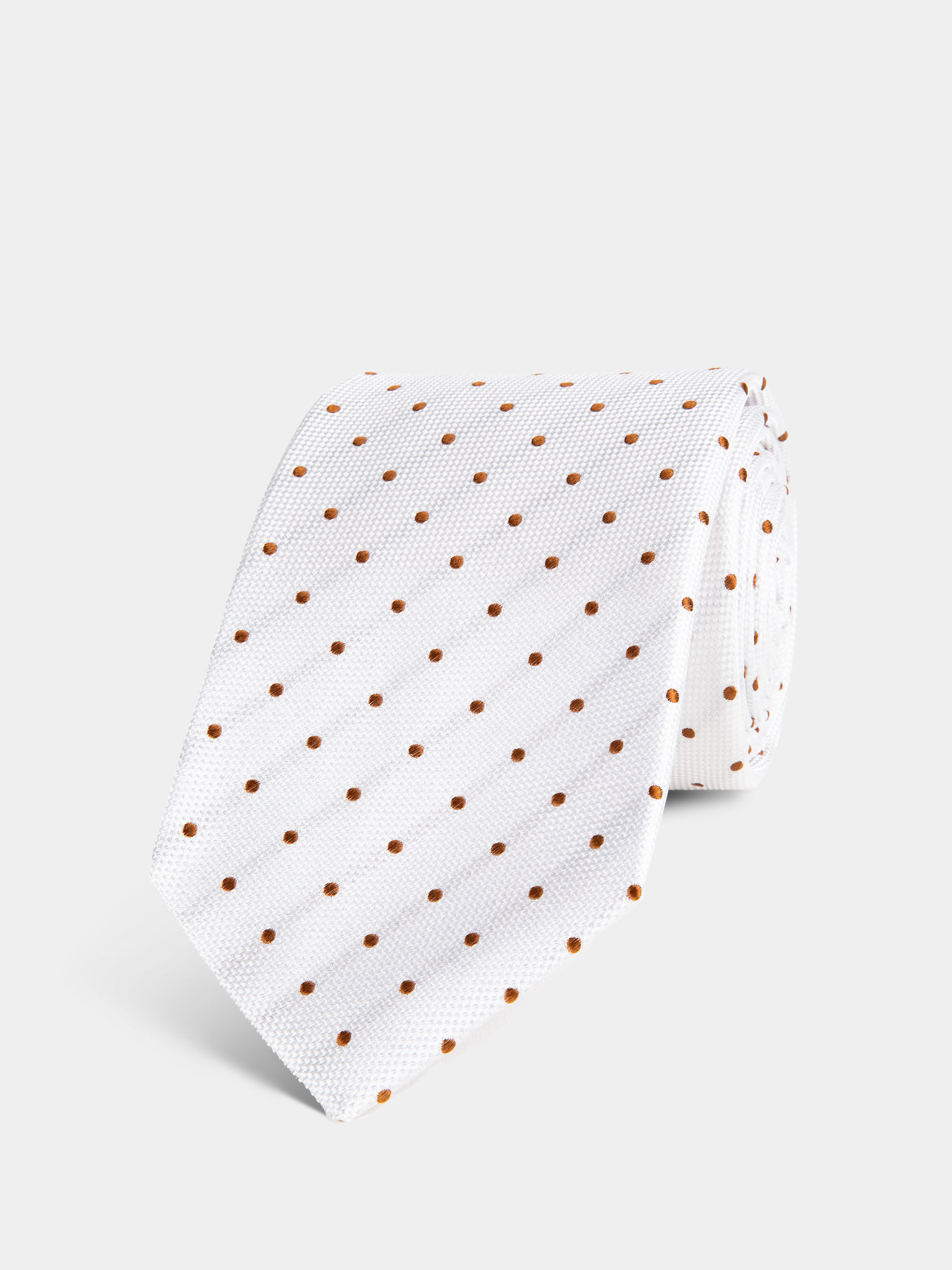 White With Black Polka Dots Necktie Silk Necktie With Spotted Patterns 