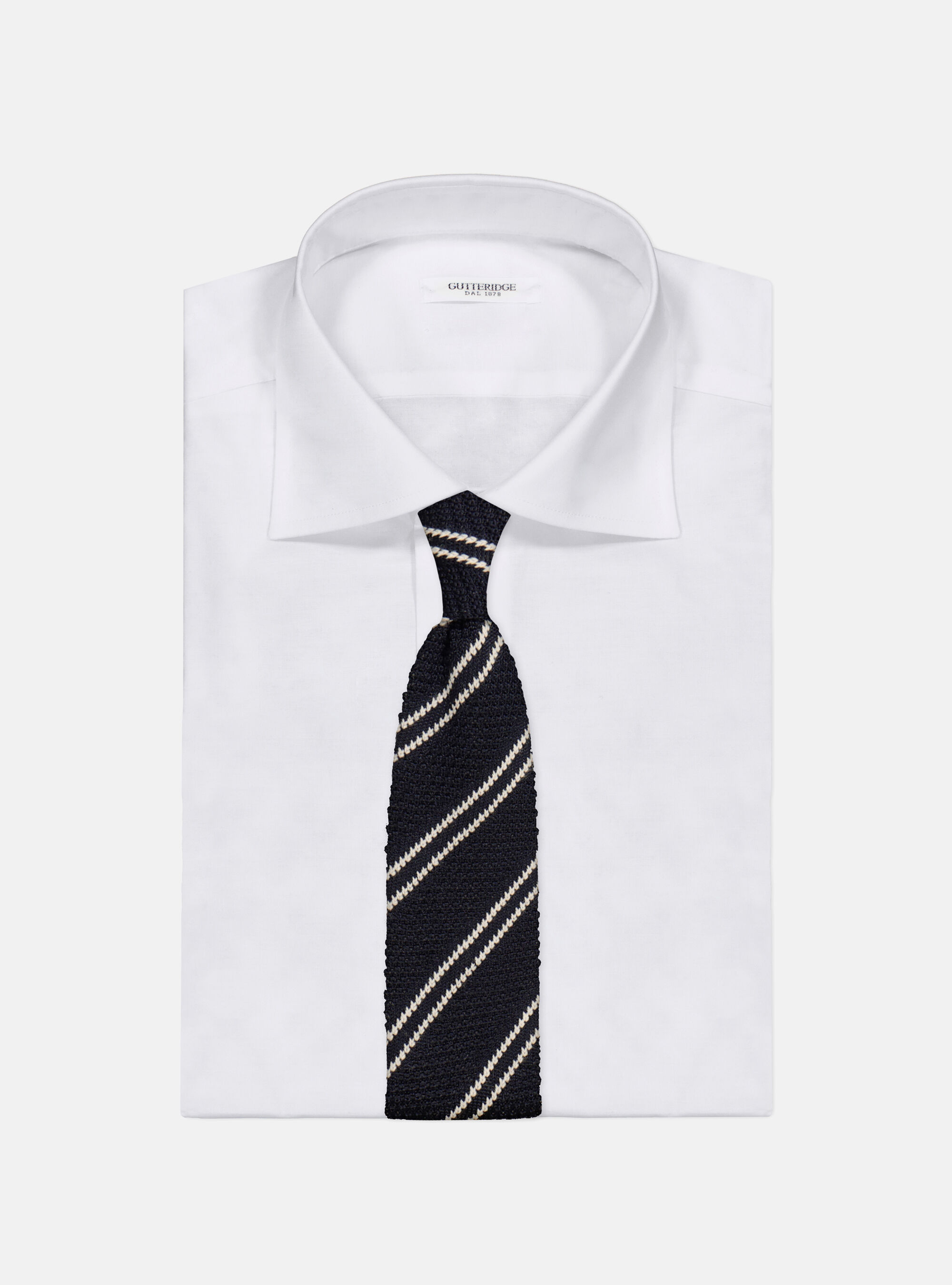 Knitted diagonal stripes tie, NAVY BLUE