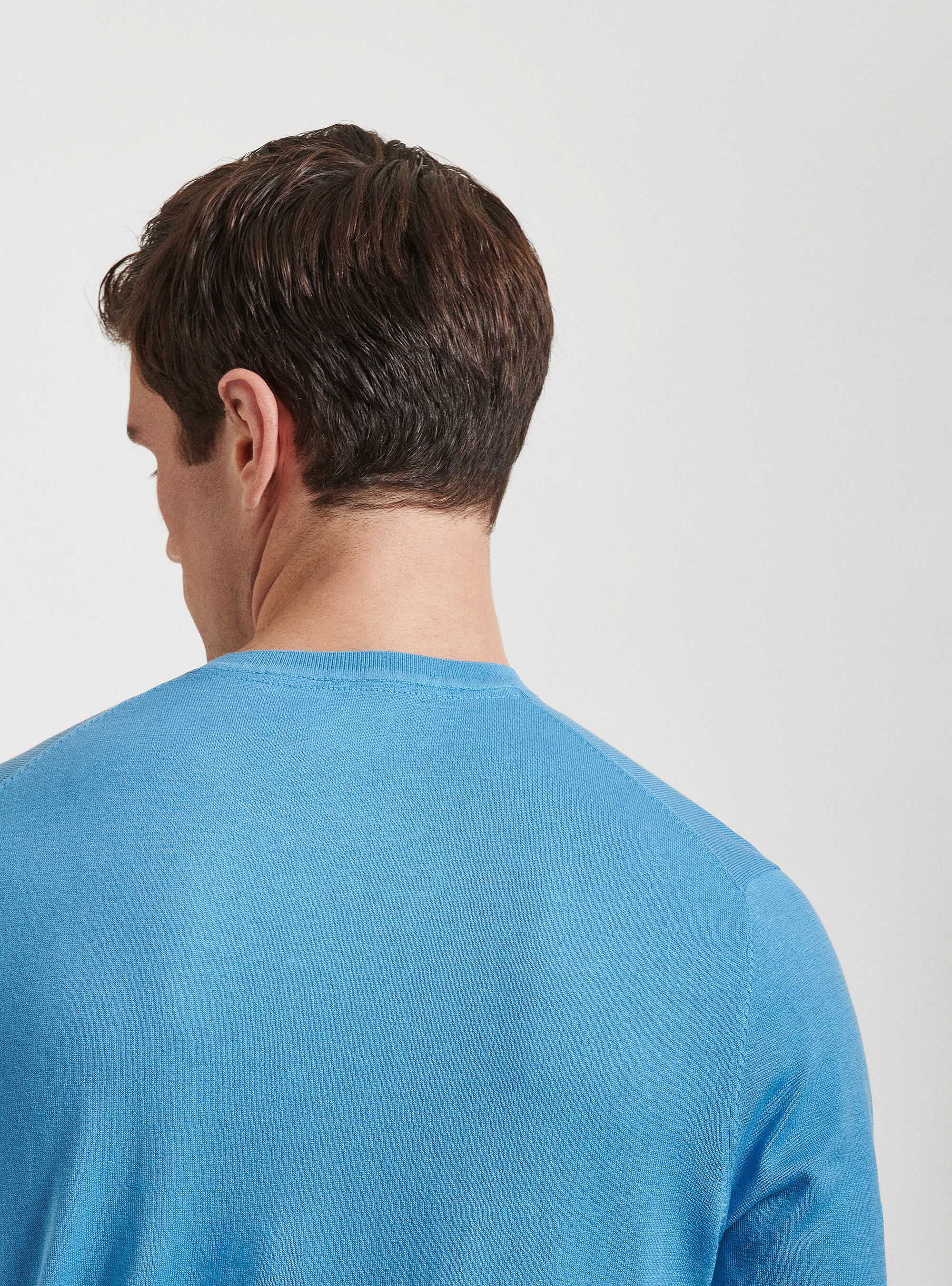 Maglia girocollo in seta e cotone, AZZURRO