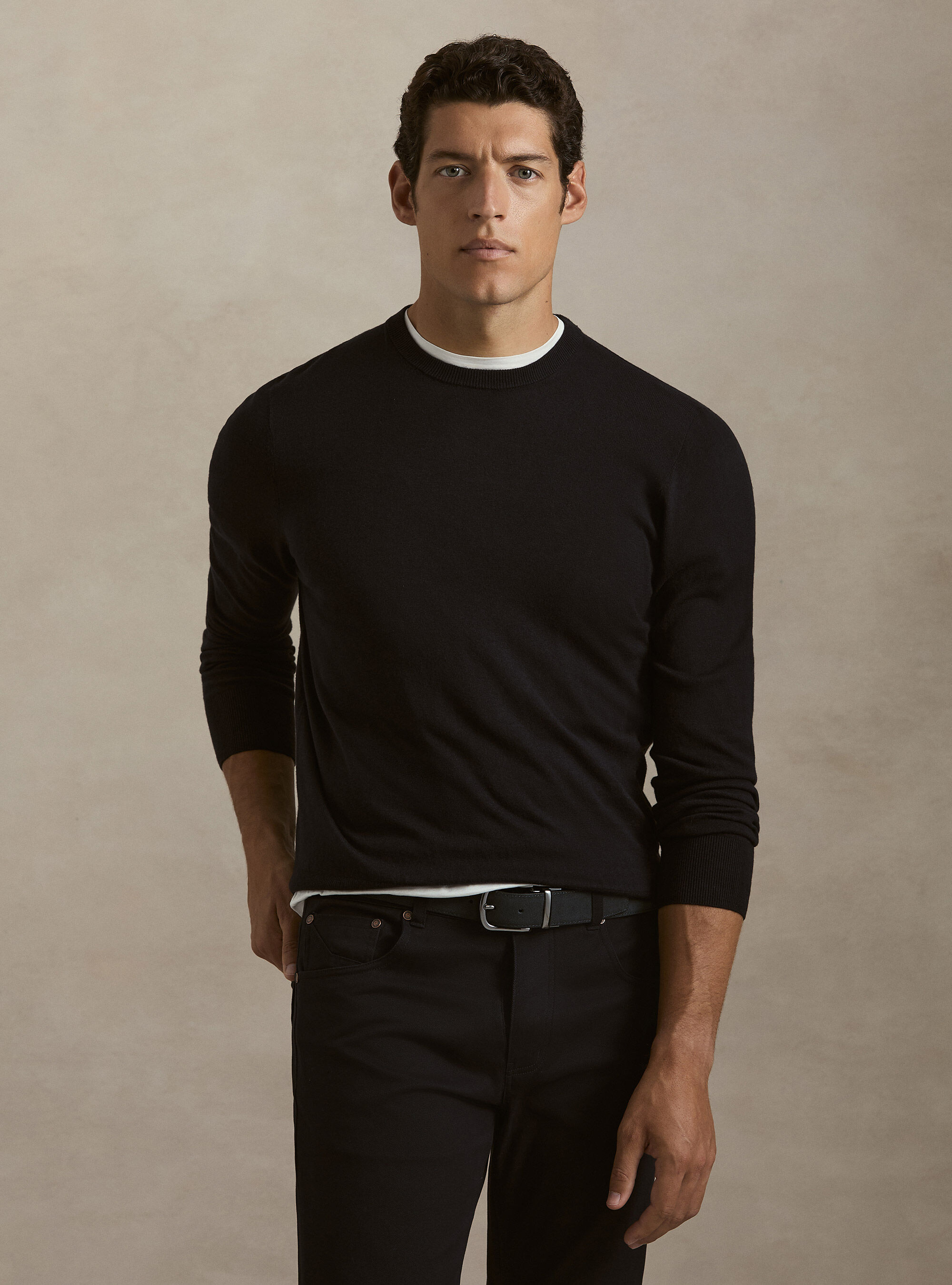 Maglia girocollo in cotone seta e cashmere