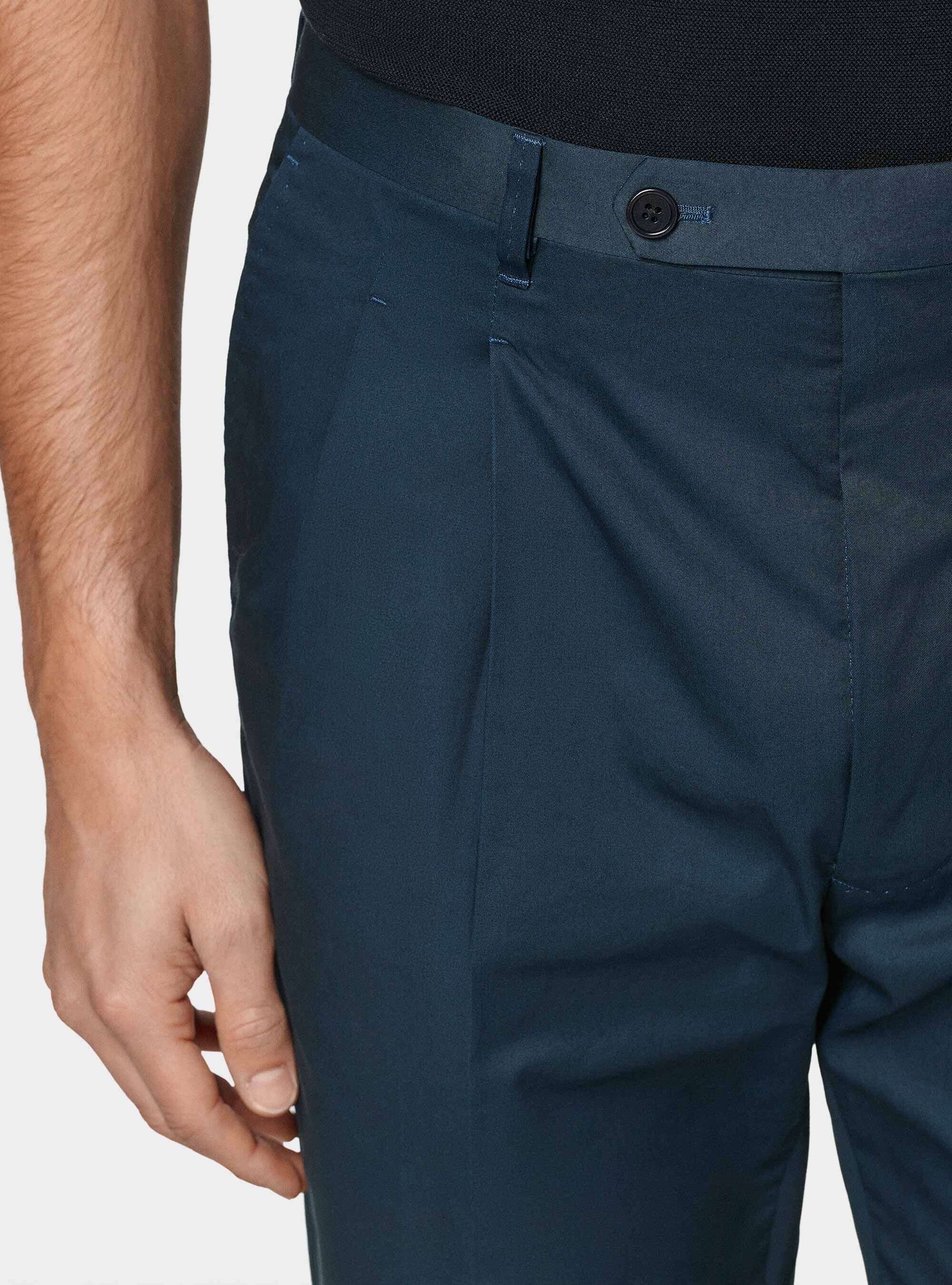 Pantaloni con pince in cotone popeline, BLU NAVY