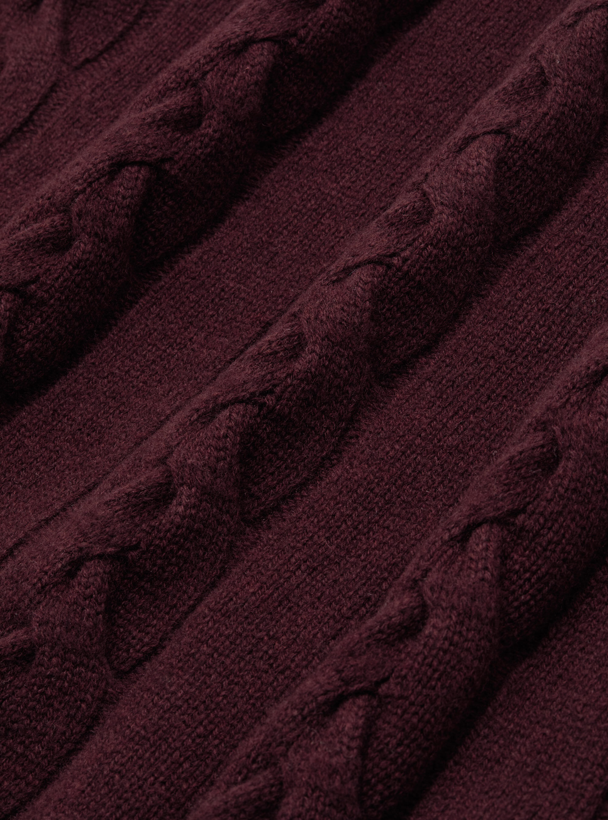 Cardigan in maglia a treccia in lana e cashmere, BORDEAUX