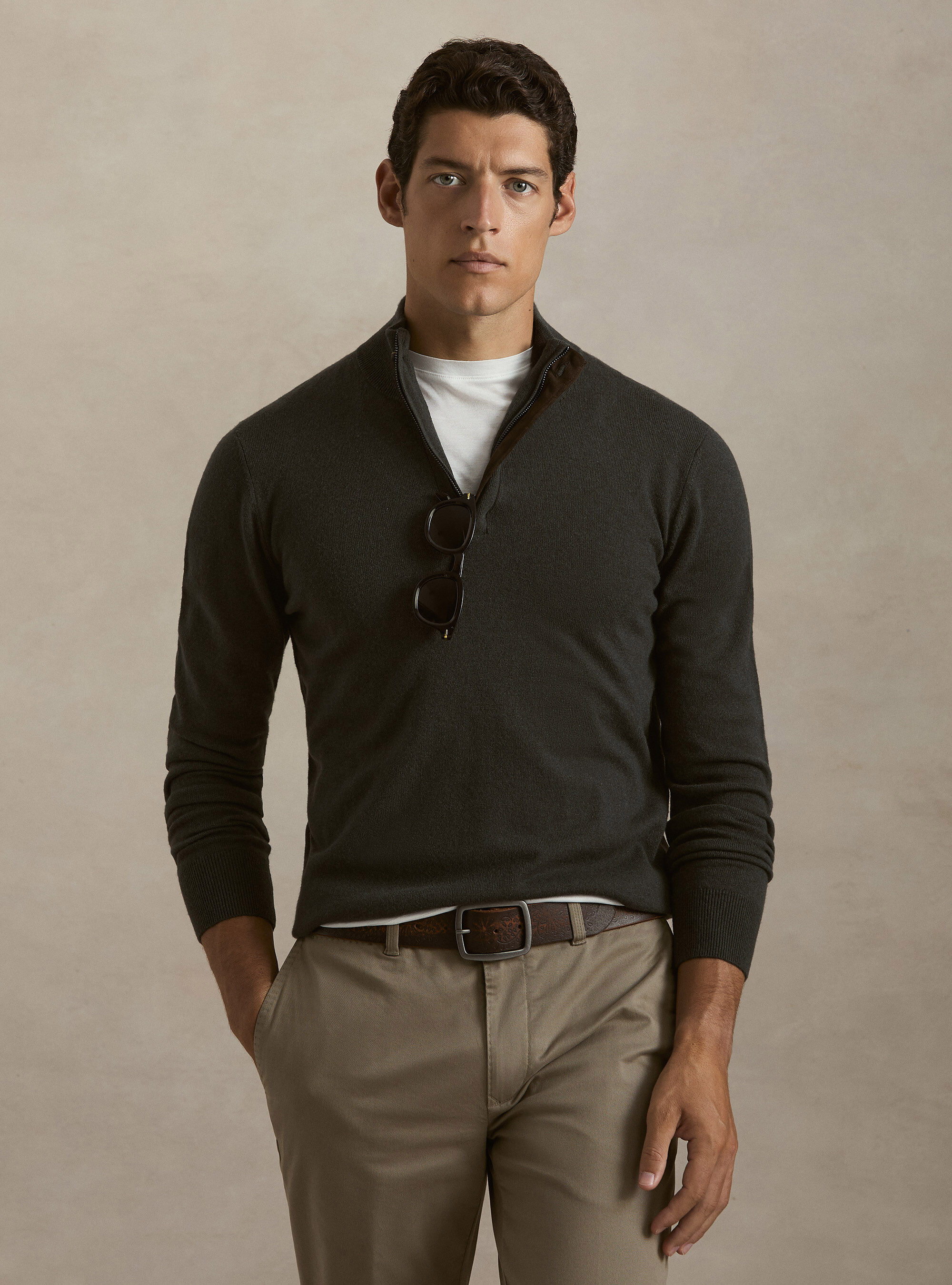 Pull demi-zip en m&eacute;lange de laine avec coudi&egrave;res