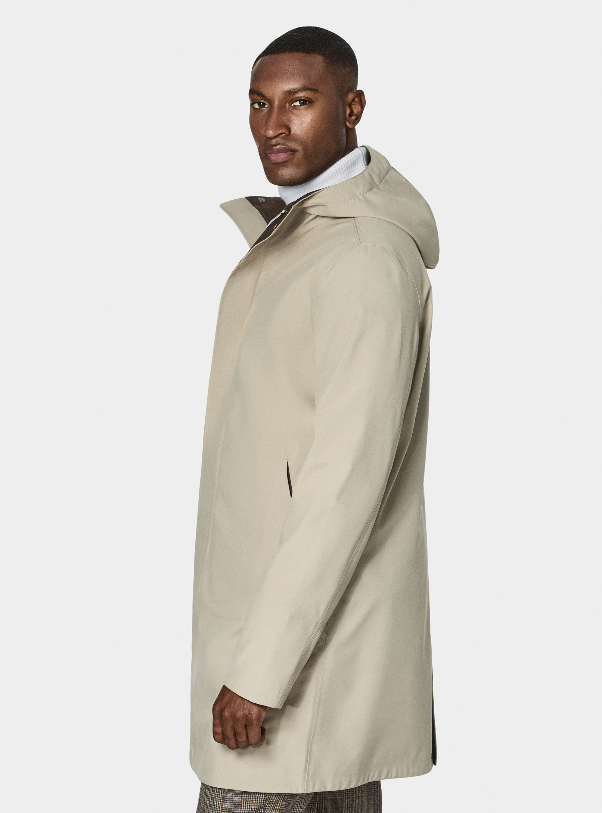 Long technical jacket with hood, SAND