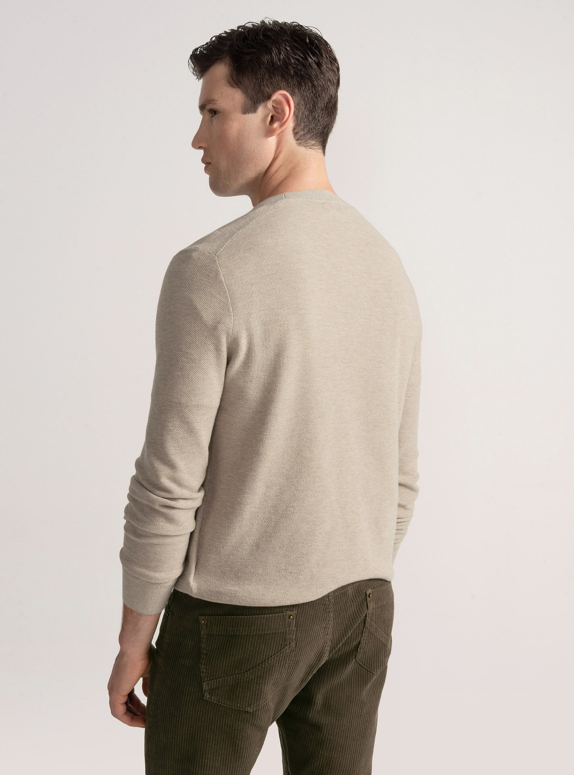 Cotton cashmere honeycomb crew-neck sweater, ECRU