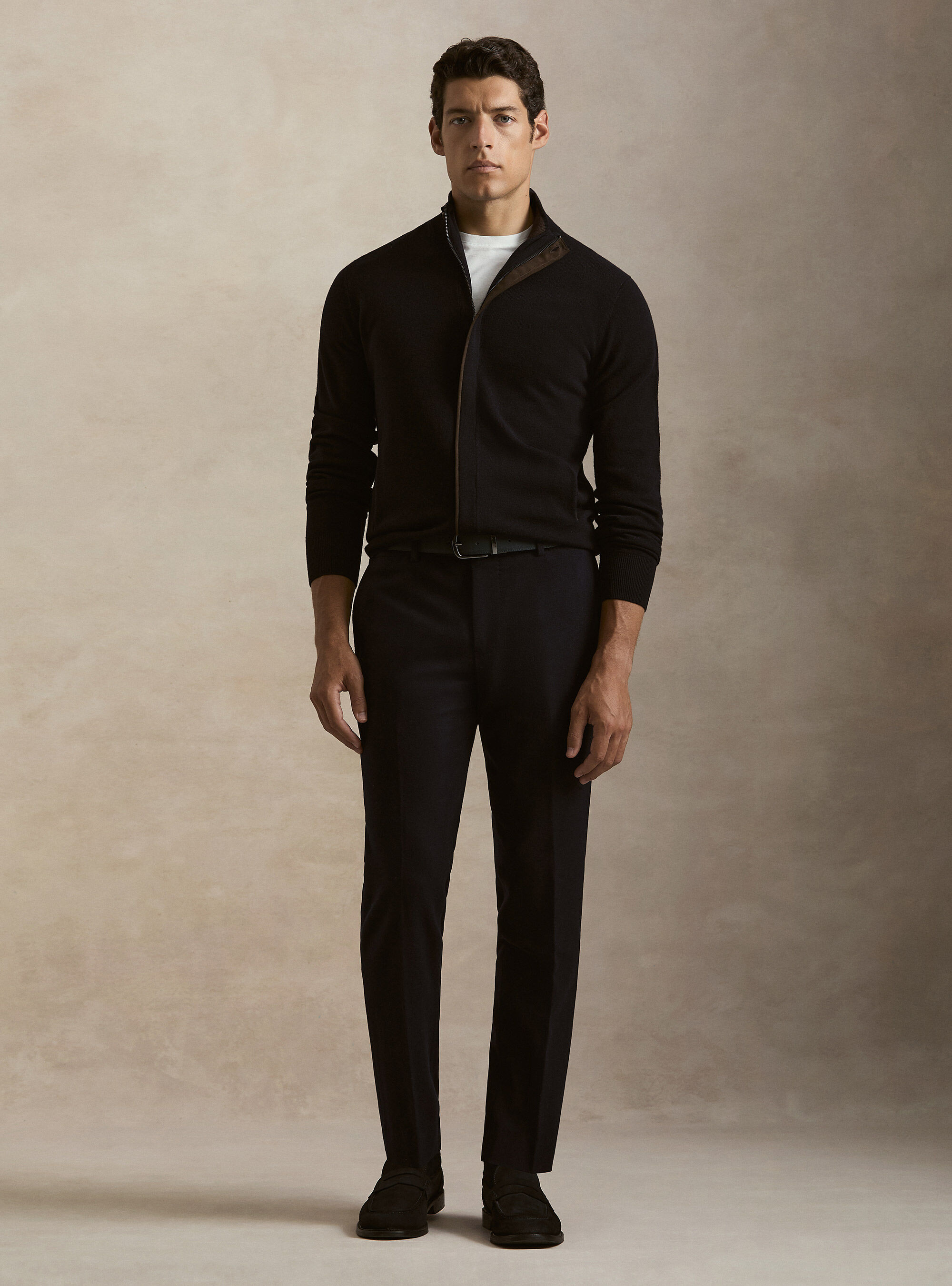 Zip-up cardigan in lambswool and cashmere blend