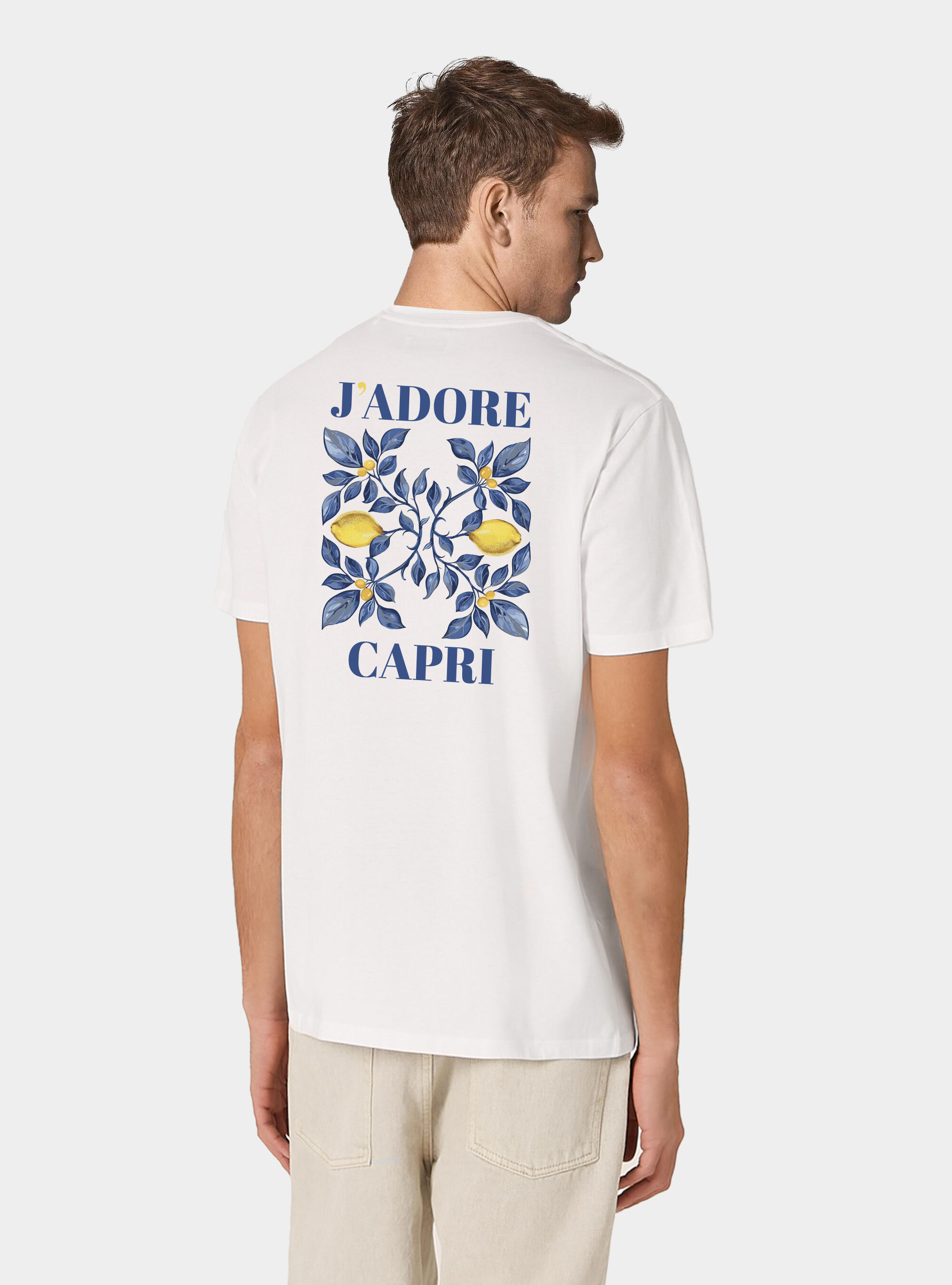 T-shirt in cotone mezza manica "j'adore capri", BIANCO