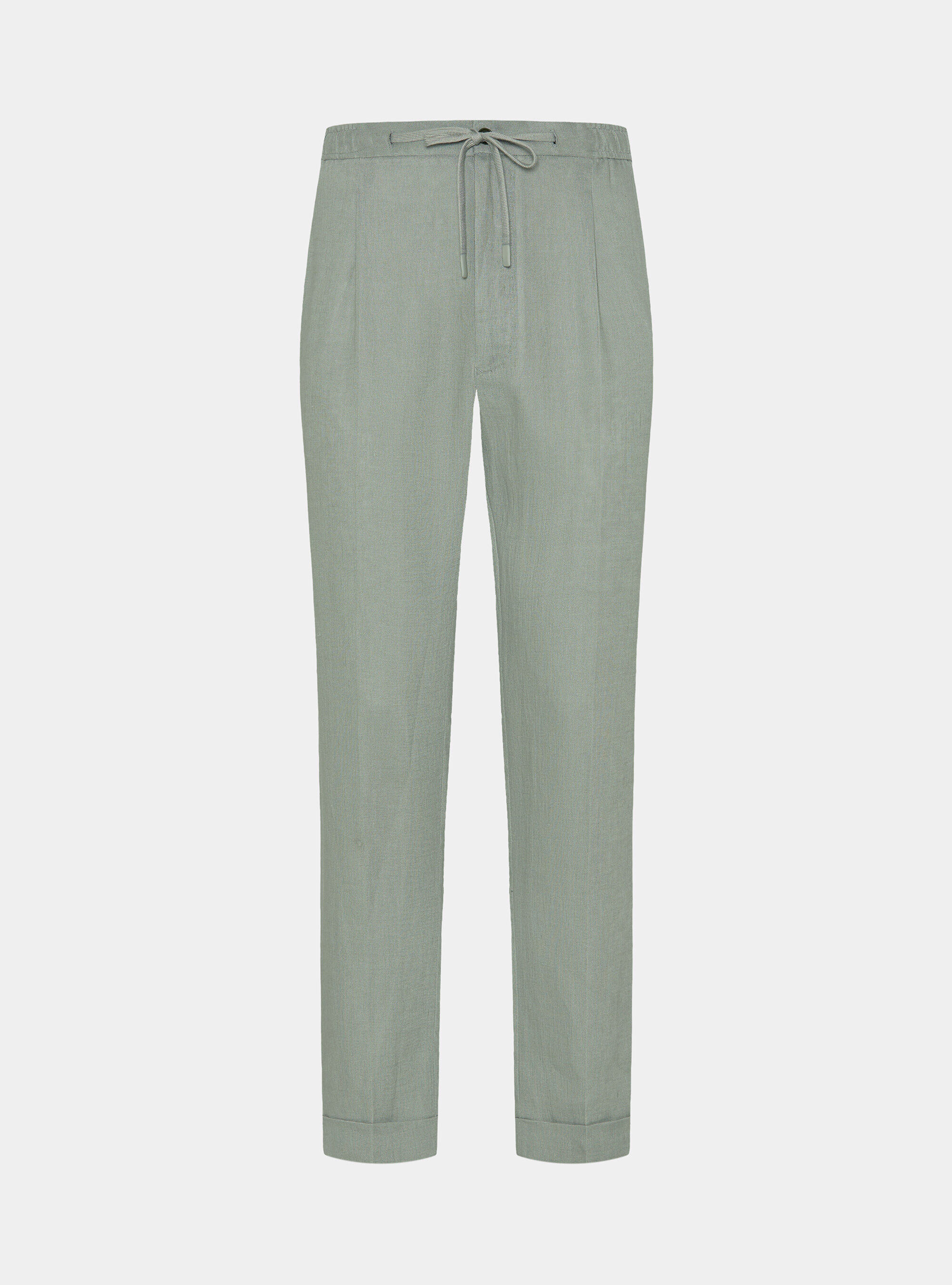 Pure linen trousers with pleat and drawstring, SALVIA 0602C
