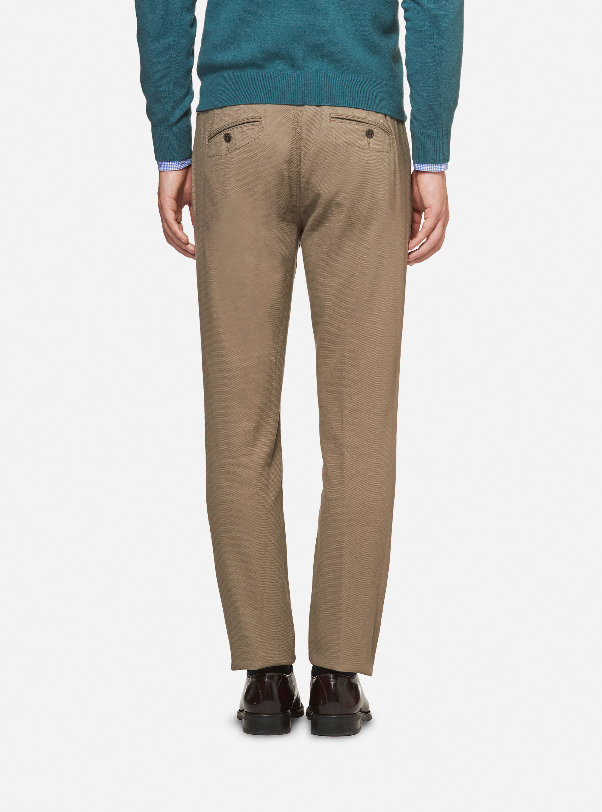 Pantaloni chino slim fit in gabardina armaturata, SABBIA