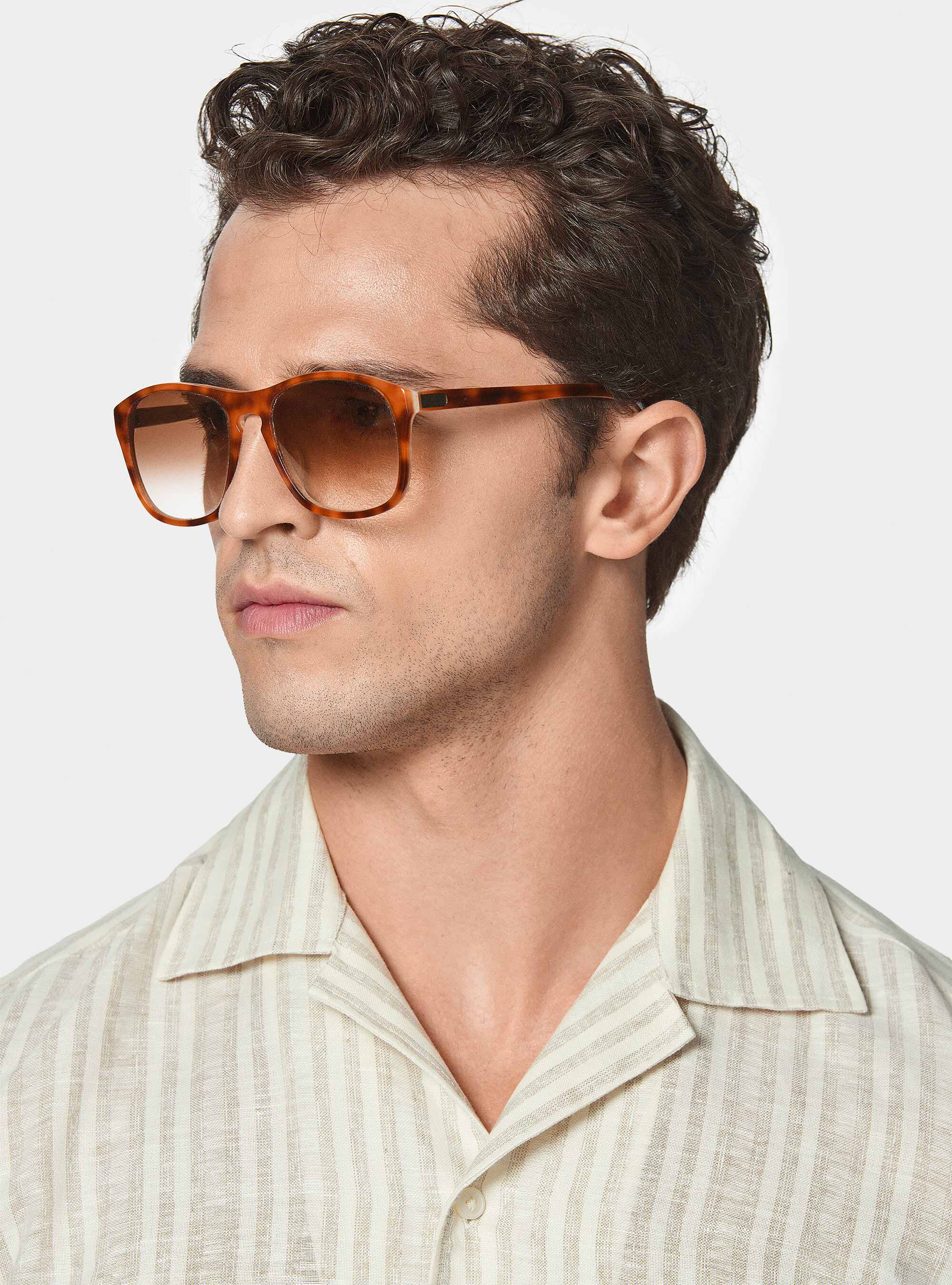 Camicia bowling in lino e cotone rigato, SABBIA