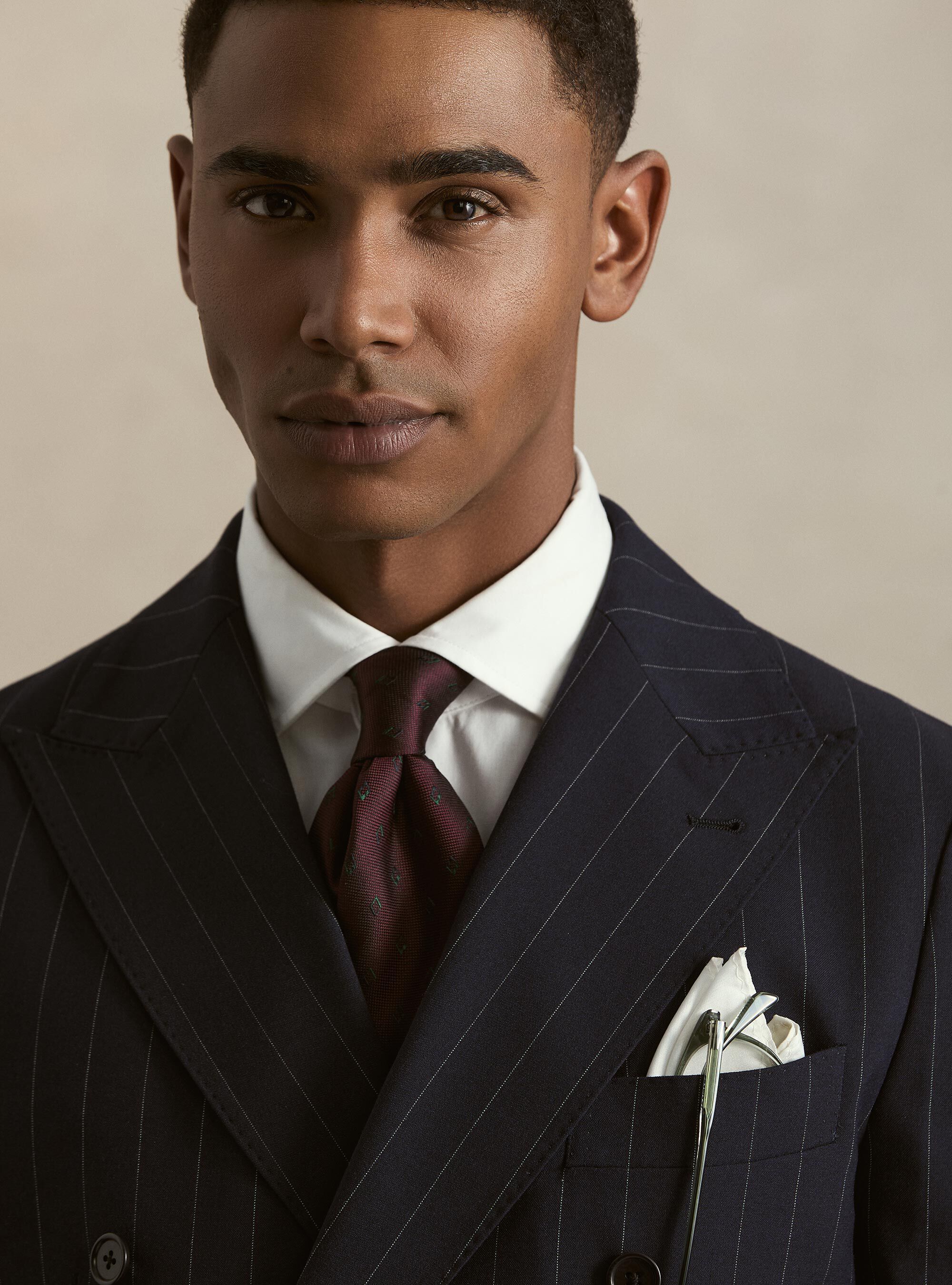 Giacca per abito doppiopetto gessata in tessuto stretch, BLU NAVY