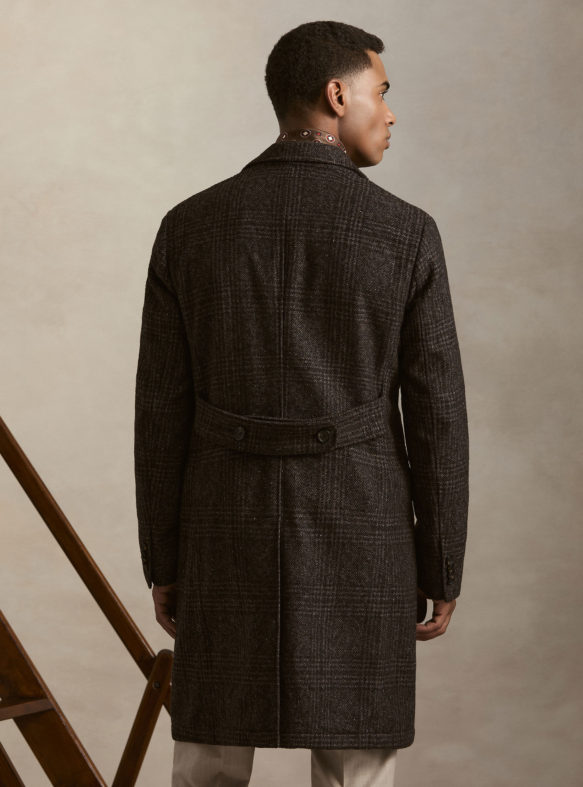 Cappotto doppiopetto fantasia in misto cashmere, MARRONE