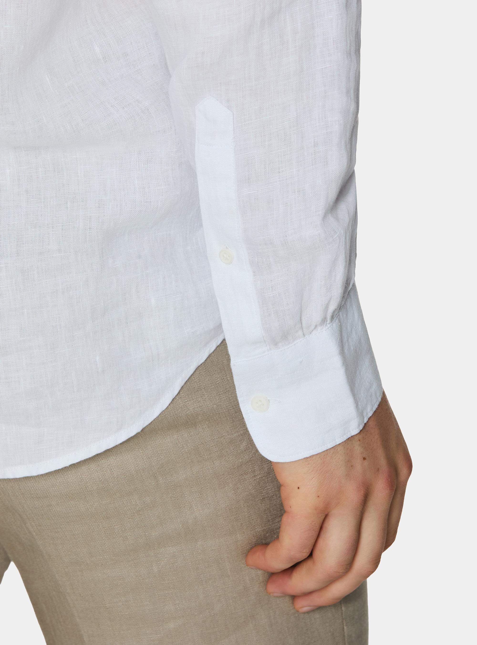 Pure linen shirt with wing collar, WHITE