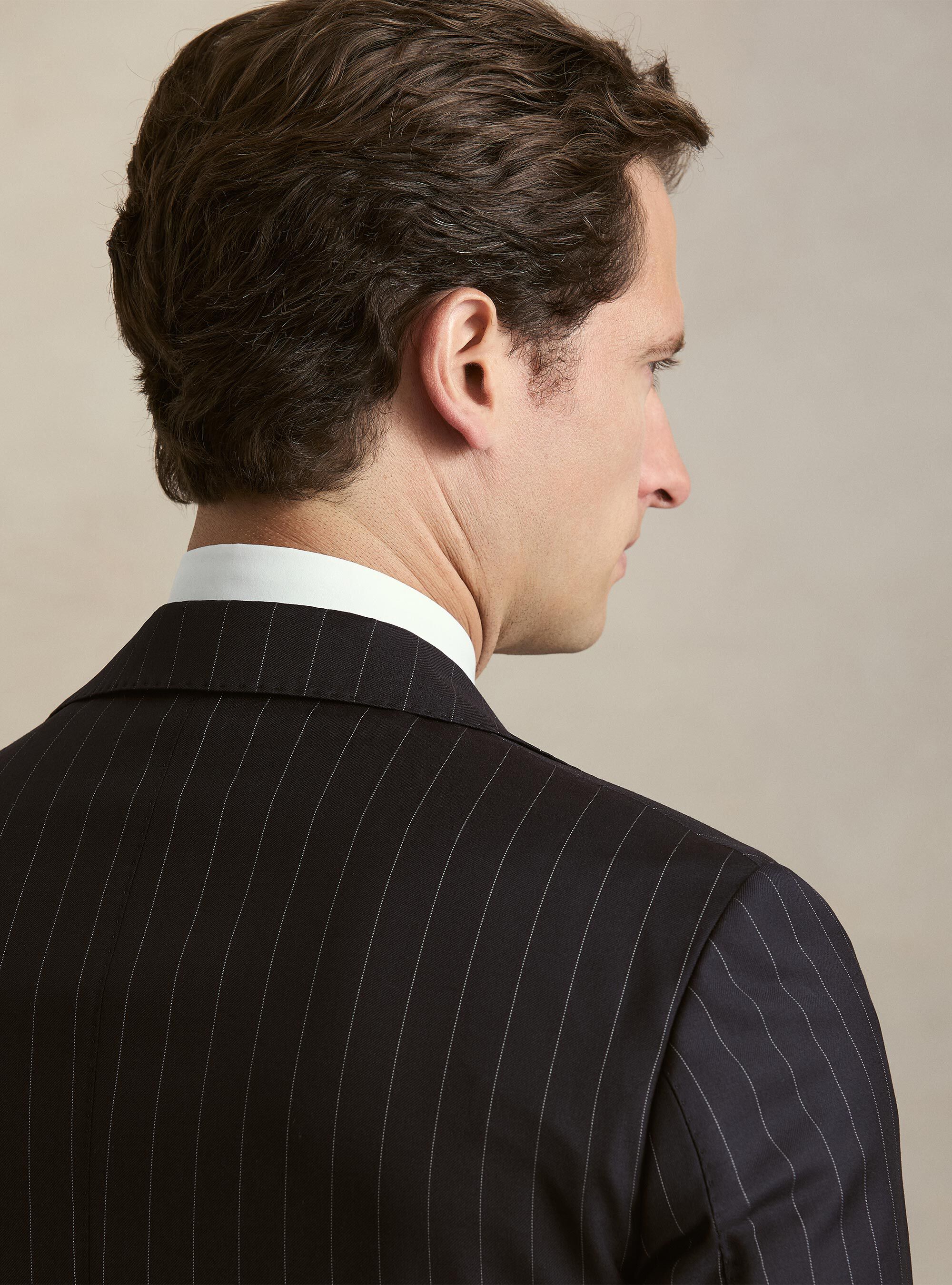 Pure wool pinstripe suit blazer by Vitale Barberis Canonico, NAVY BLUE