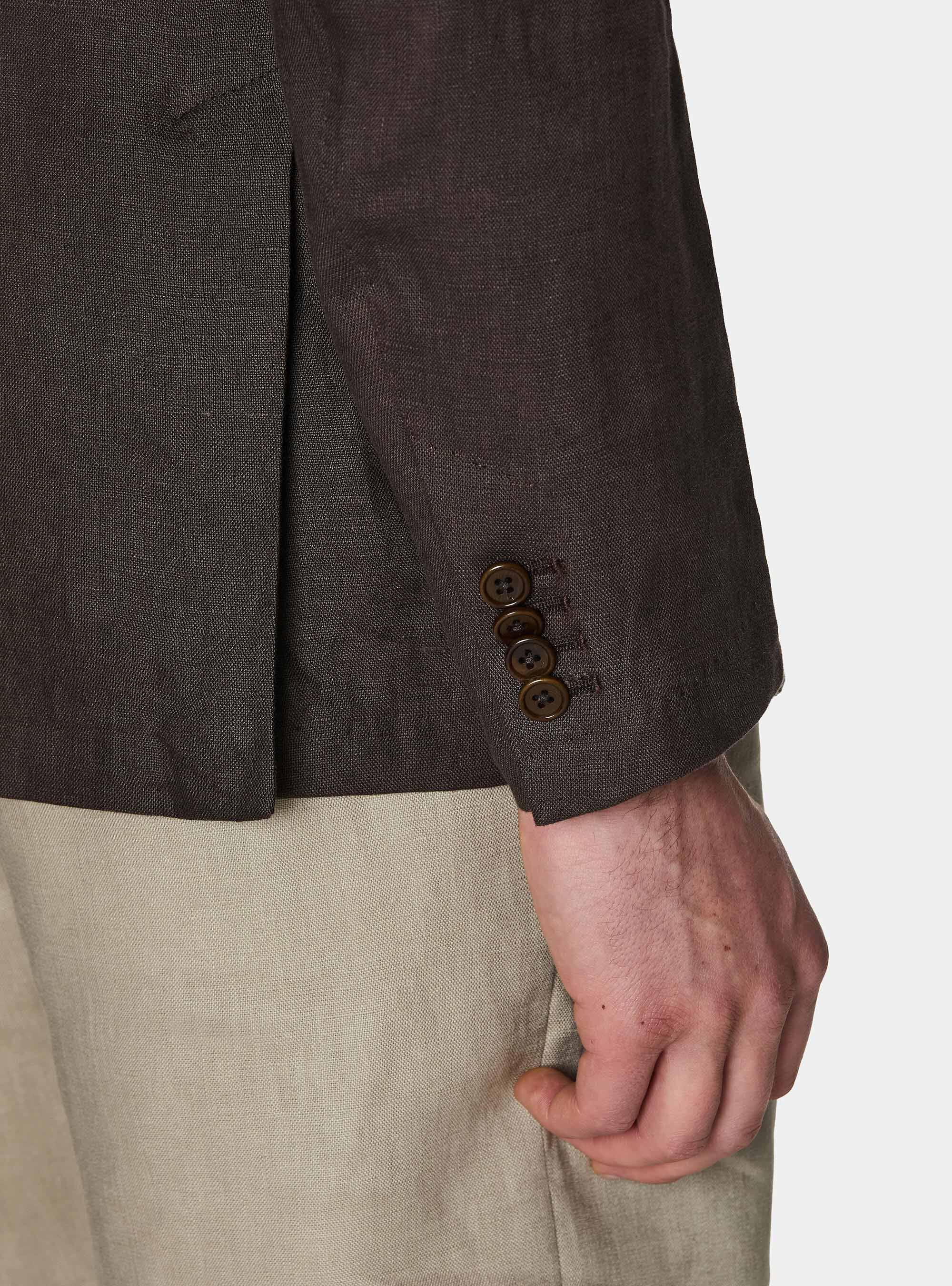 Korean blazer in pure linen, BROWN