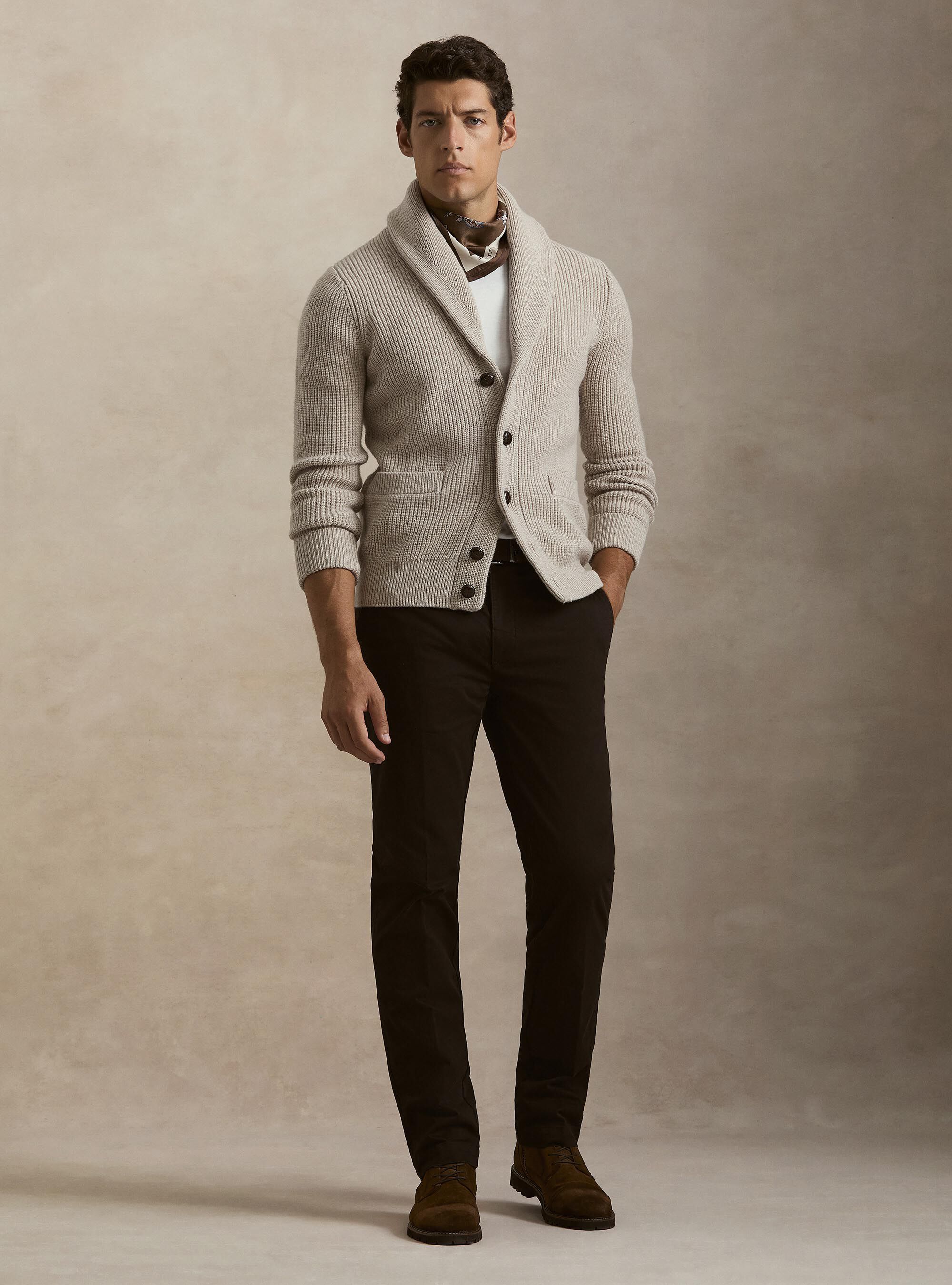 Merino wool shawl collar cardigan