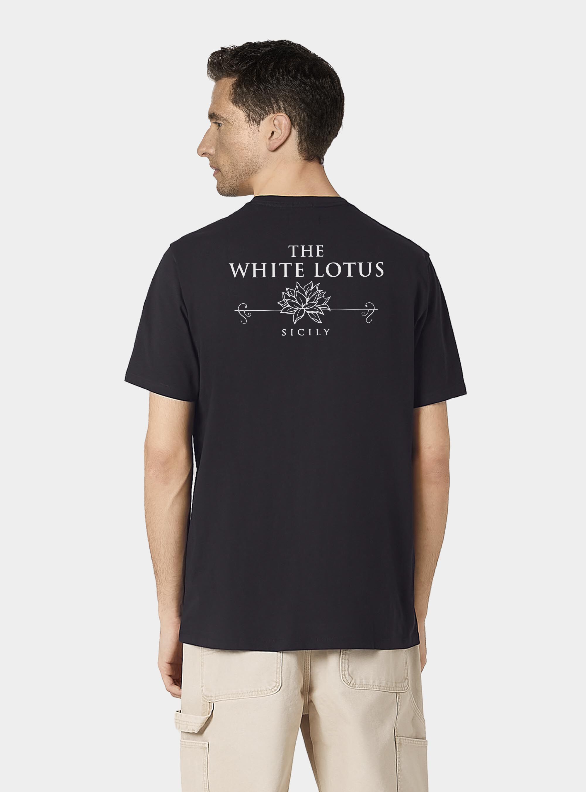 Navy cotton half-sleeved T-shirt the white lotus, NAVY BLUE