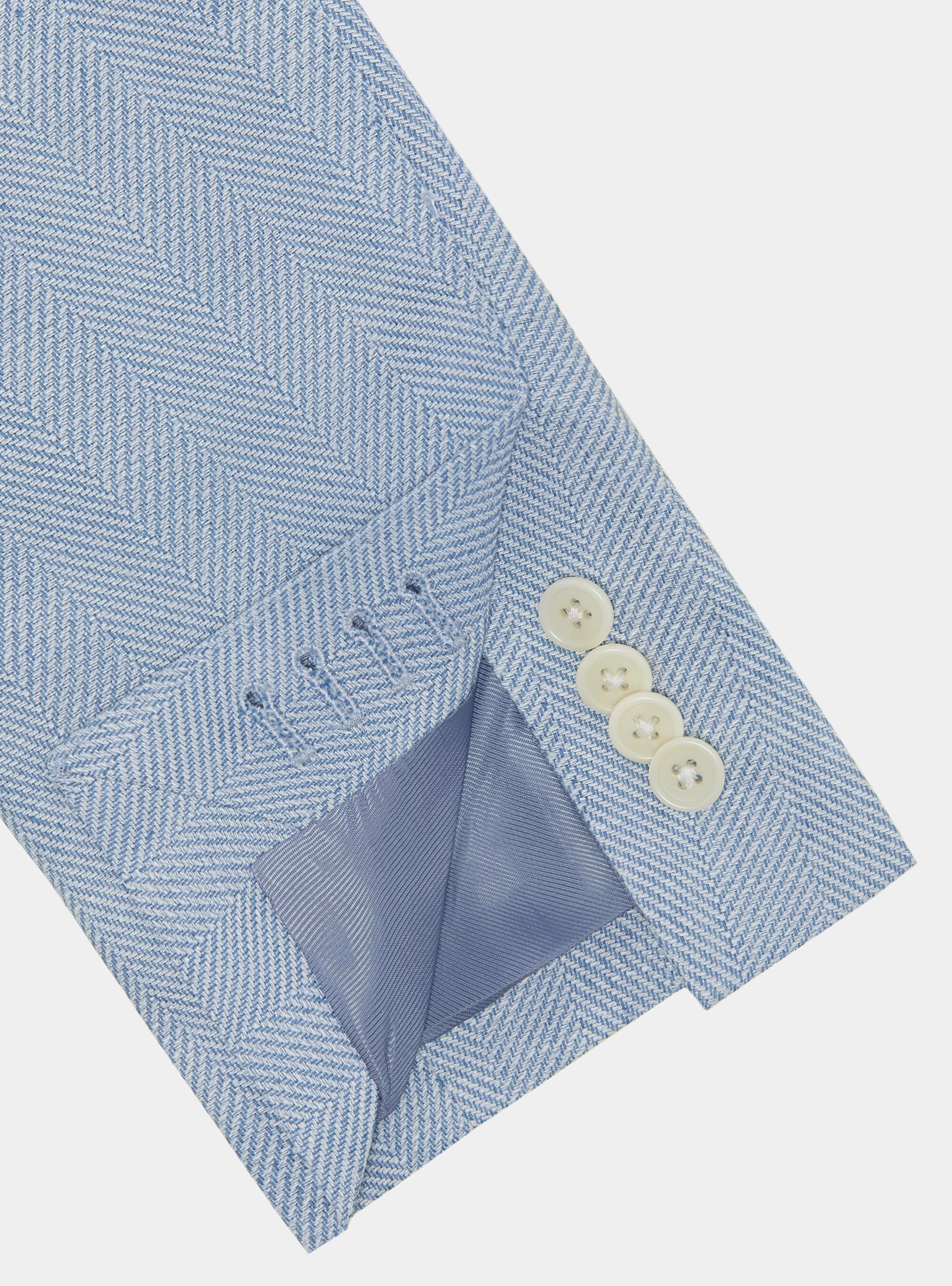 Herringbone blazer in linen and cotton, LIGHT BLUE