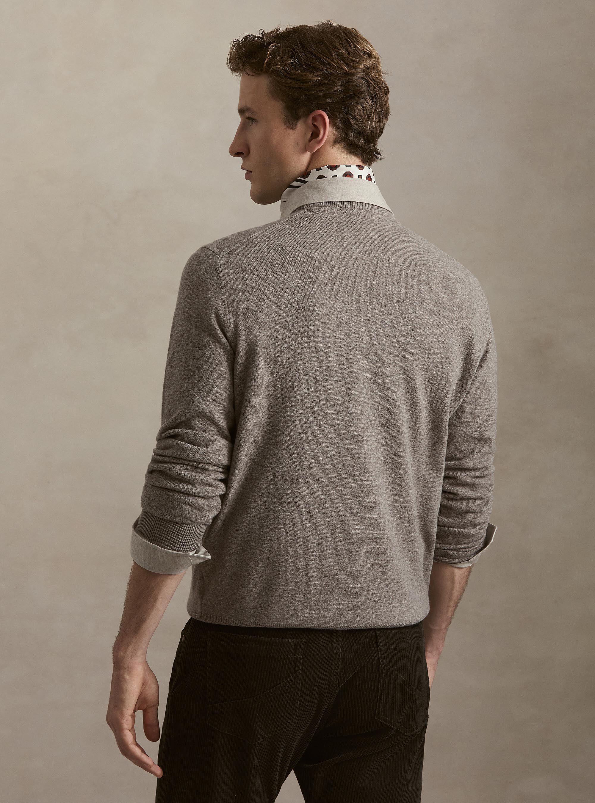 Lambswool and cashmere crewneck sweater, TORTORA 0542C
