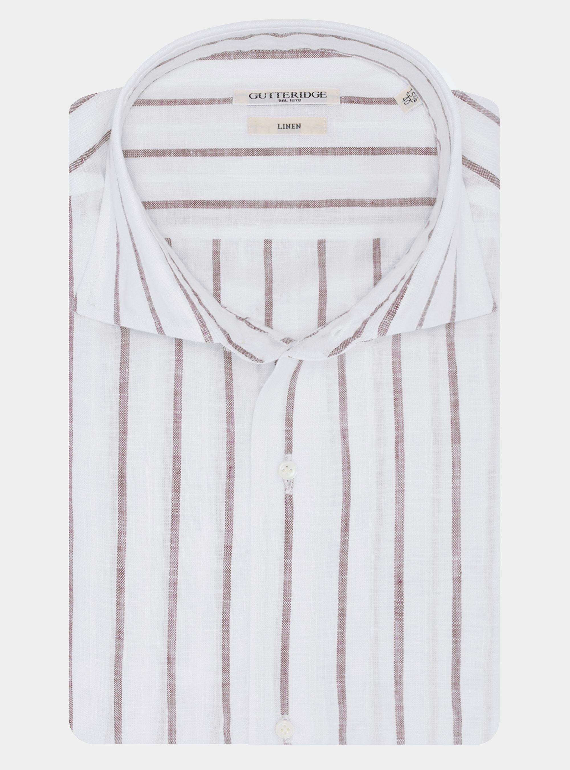 Camicia rigata in misto lino, MARRONE