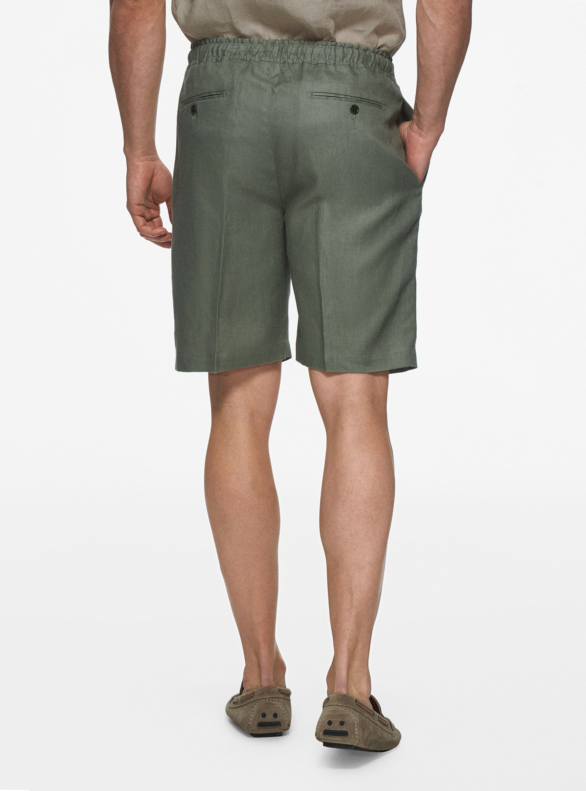 Bermudas de lino con el&aacute;stico y cord&oacute;n, SALVIA 0602C