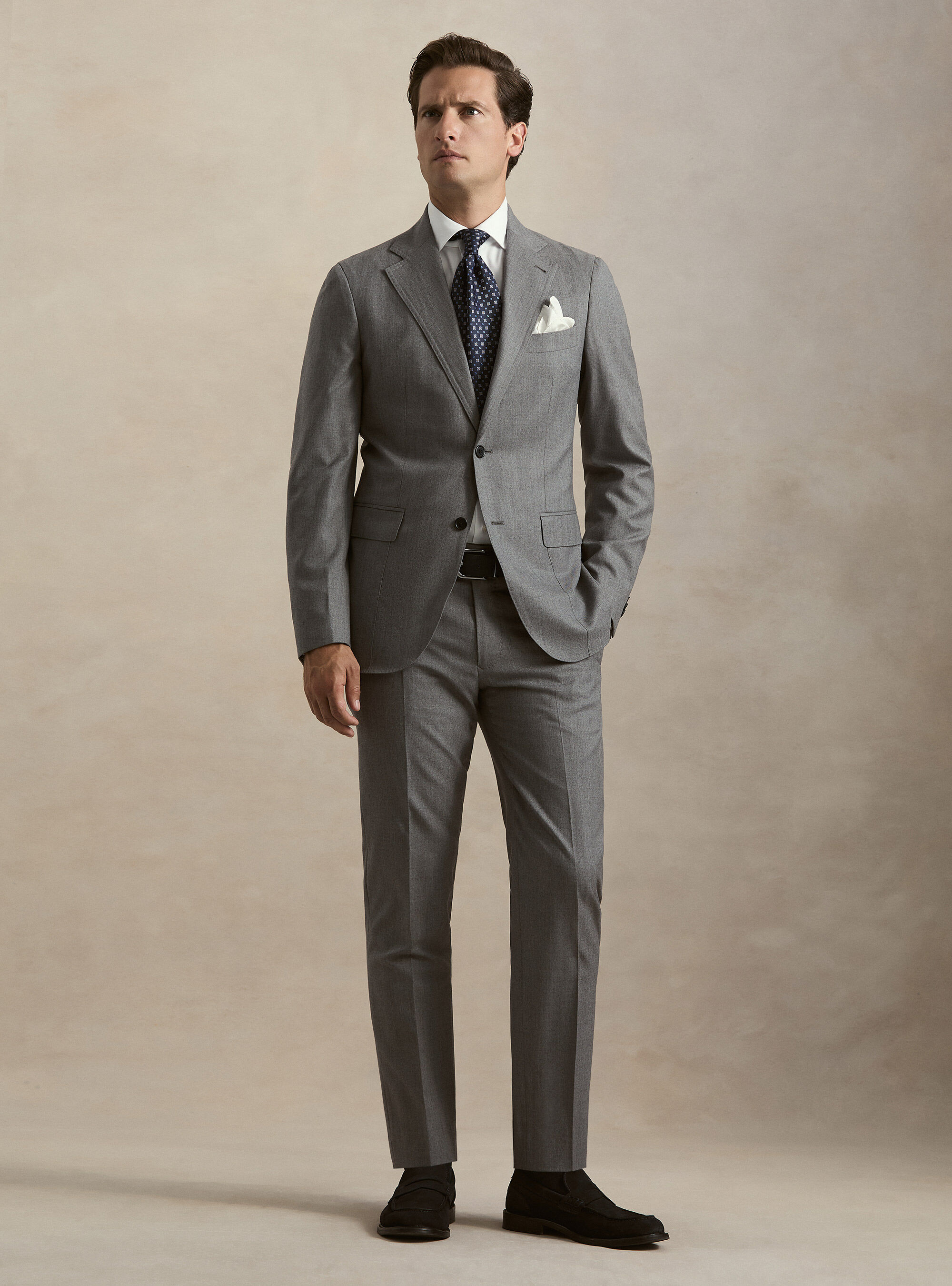 Pantaloni per abito in flanella di lana, GRIGIO MELANGE 0151C