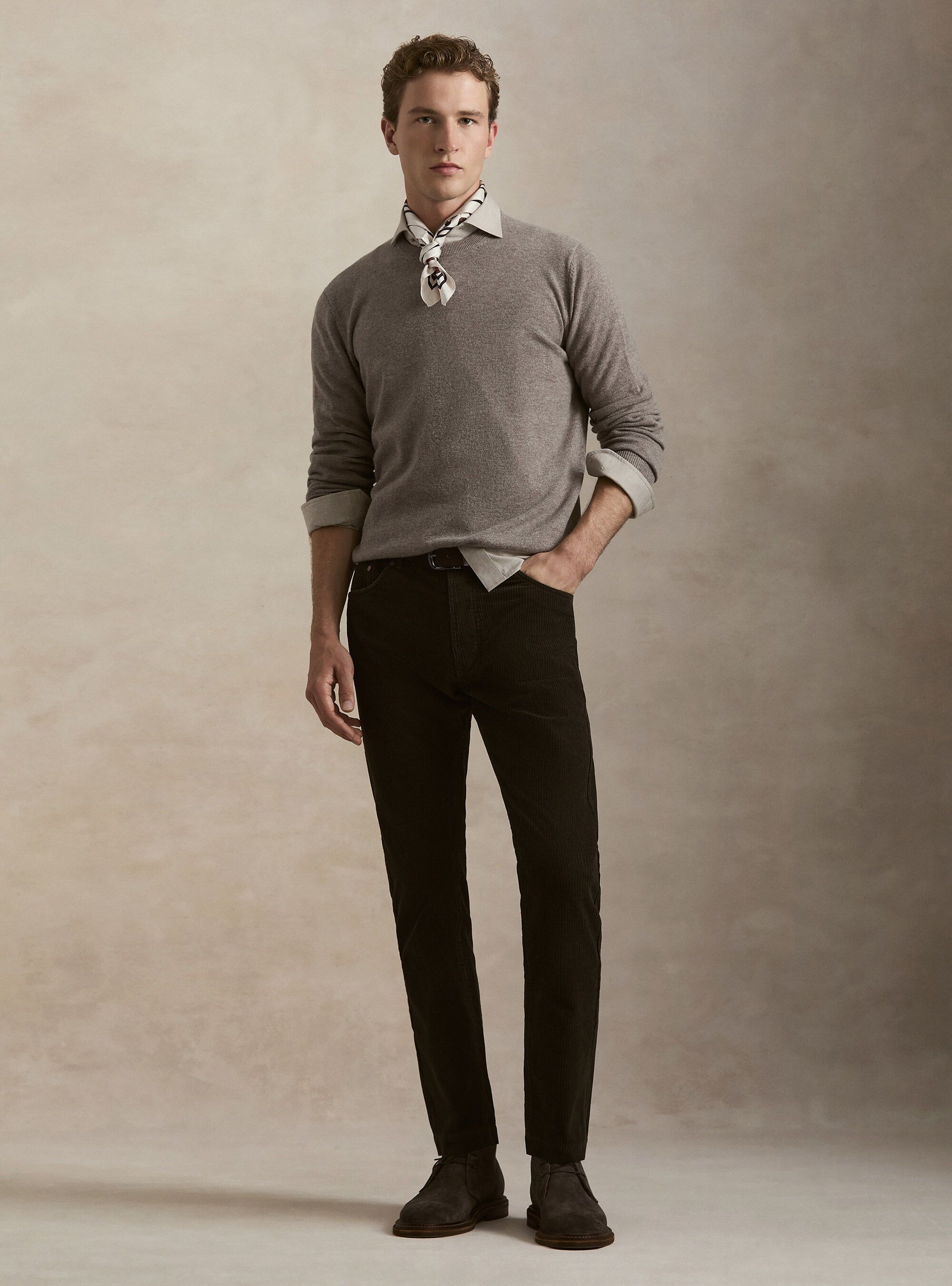 Lambswool and cashmere crewneck sweater, TORTORA 0542C