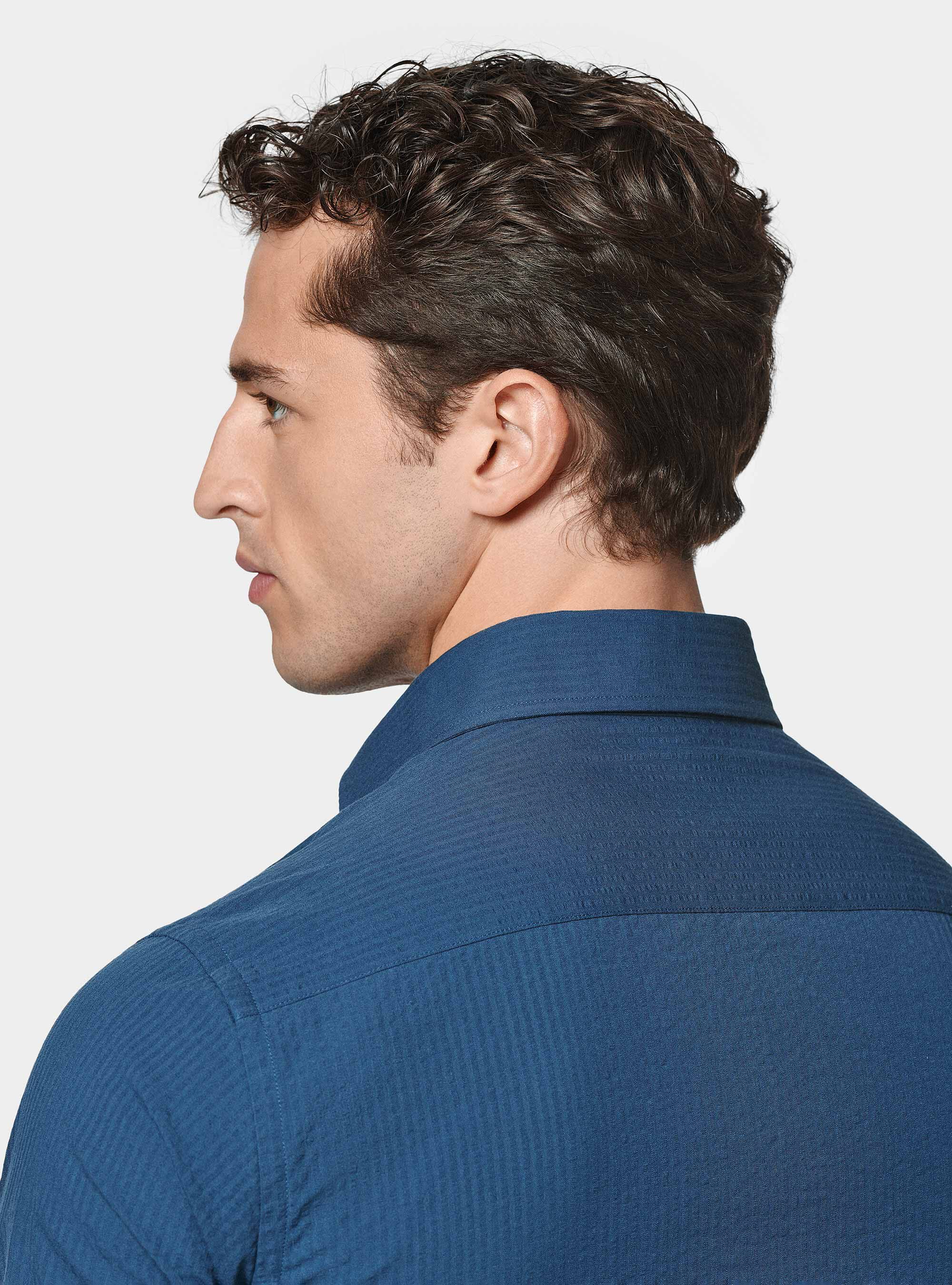 Camisa seersucker de algod&oacute;n puro, 0243C DENIM