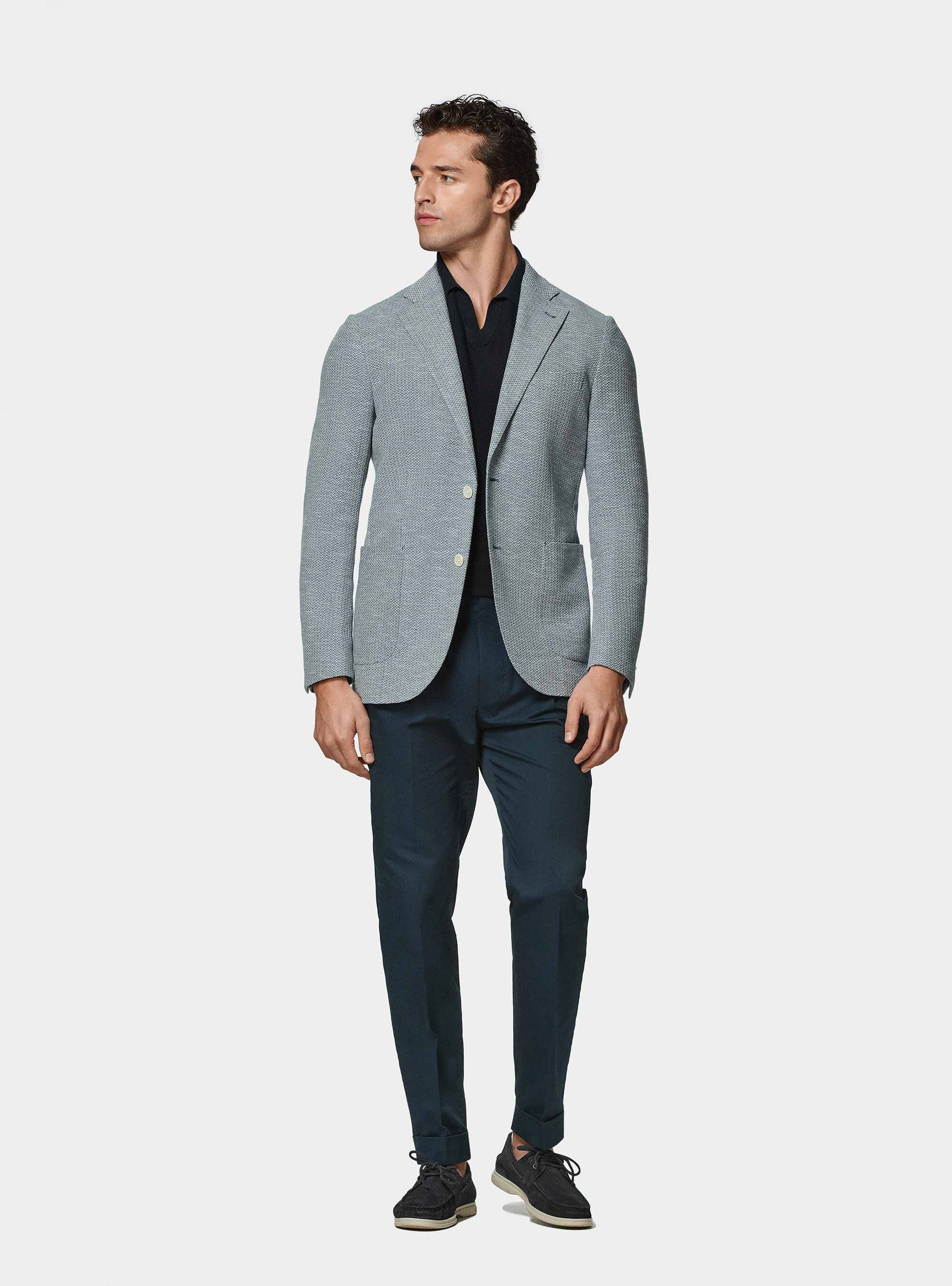 Cotton and linen jersey blazer, BLUE