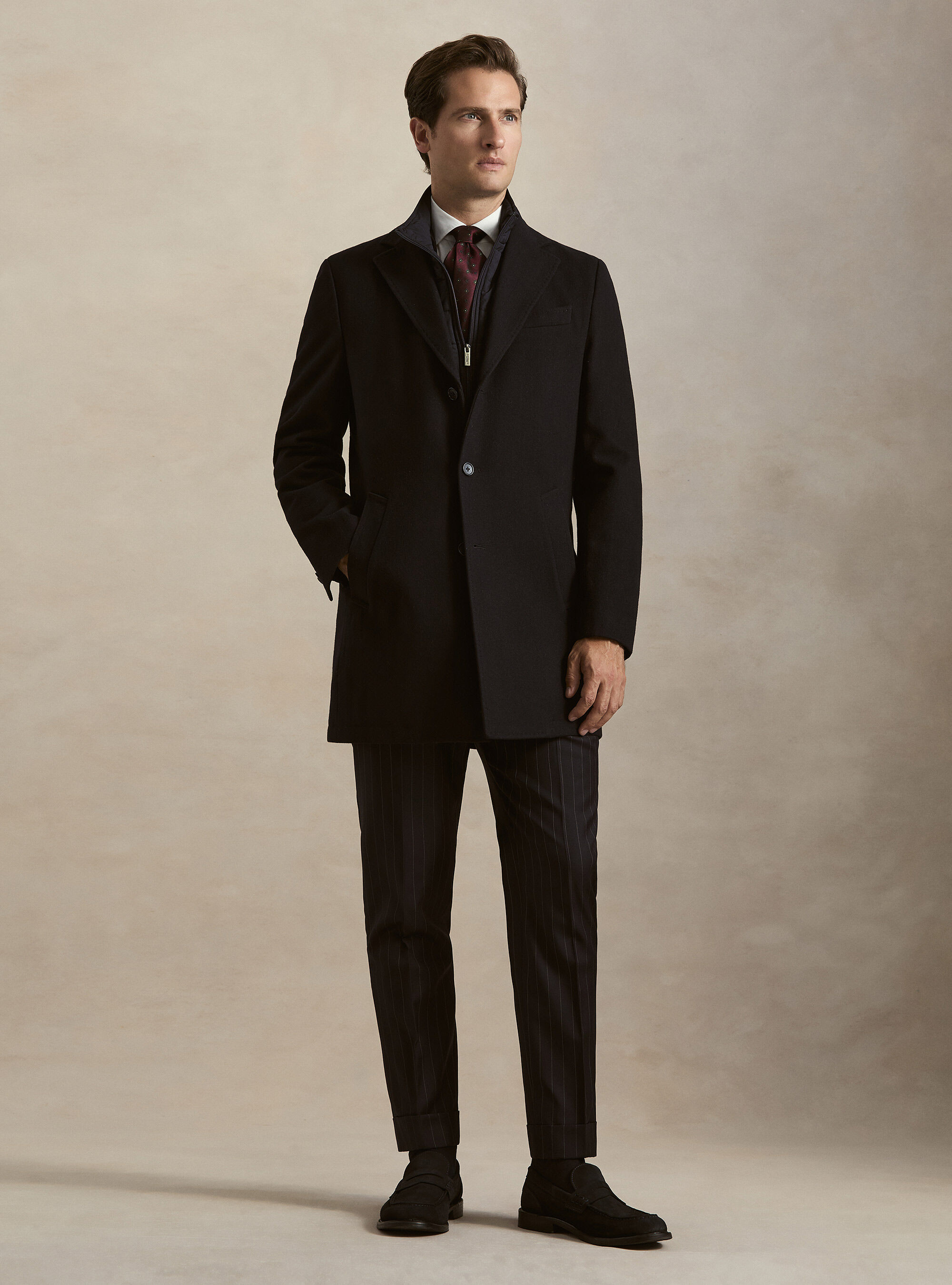 Wool-blend coat with detachable bib