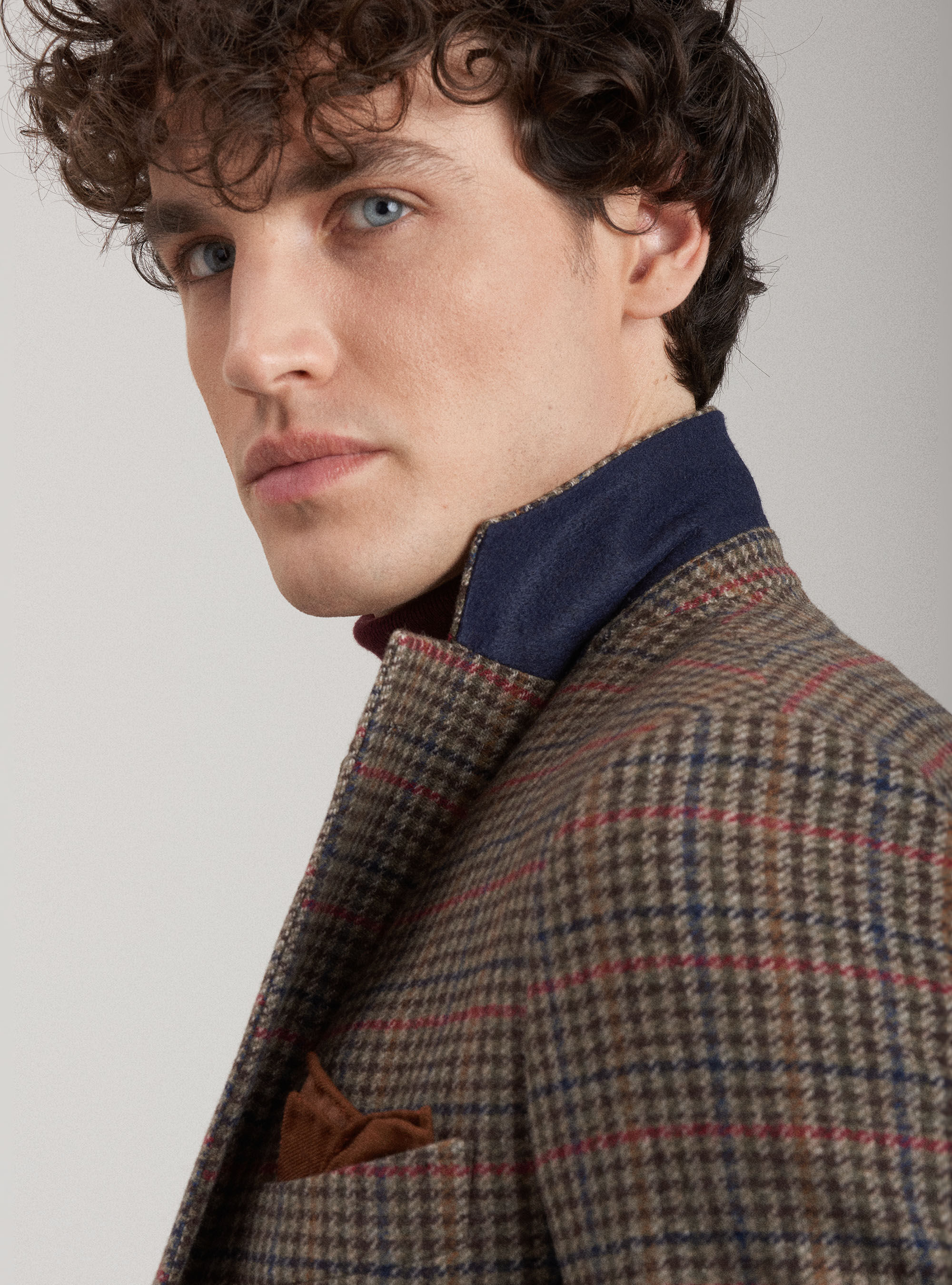 Prince of Wales blazer in wool and cashmere, BROWN