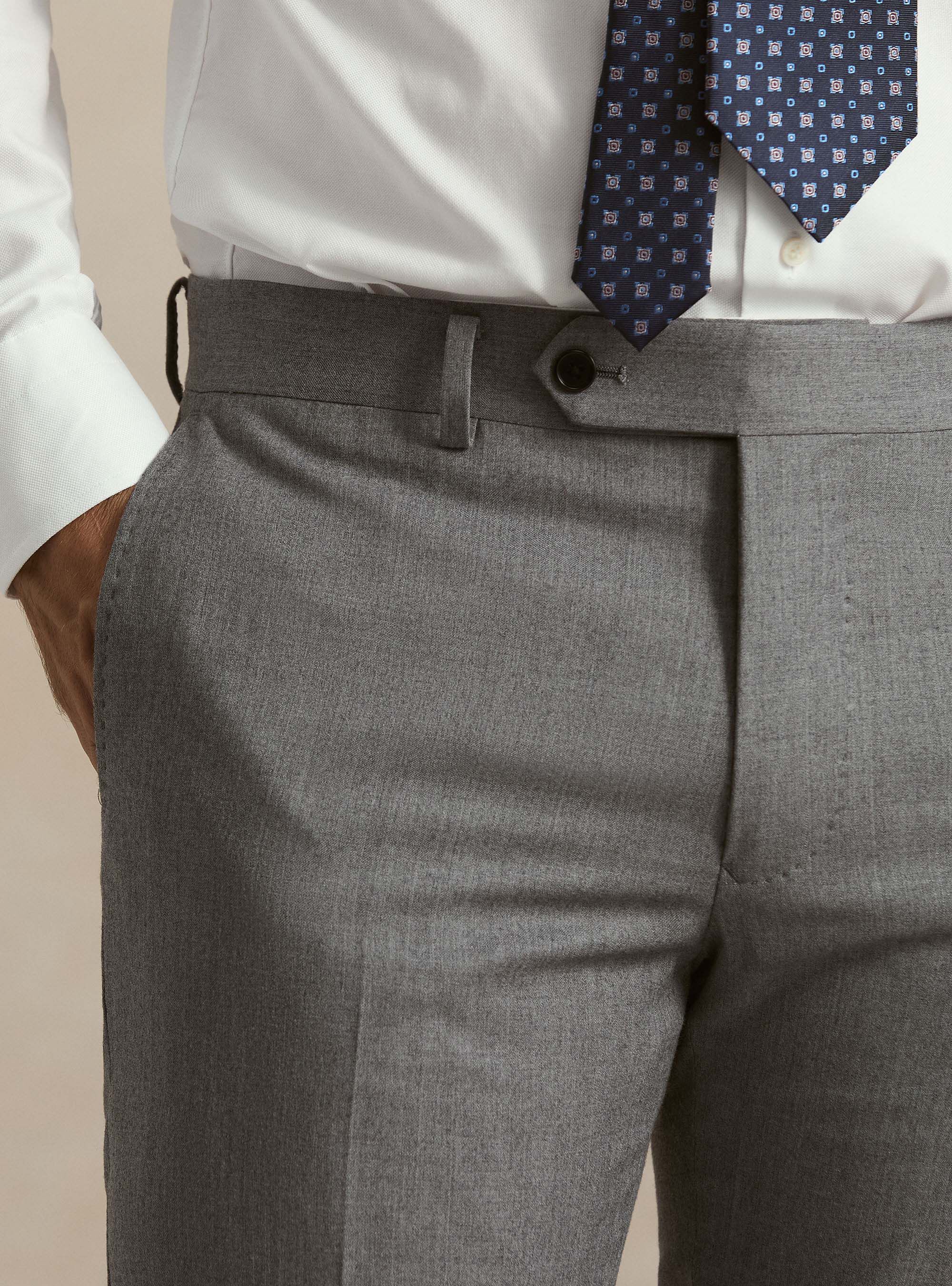 Pantaloni per abito in flanella di lana, GRIGIO MELANGE 0151C
