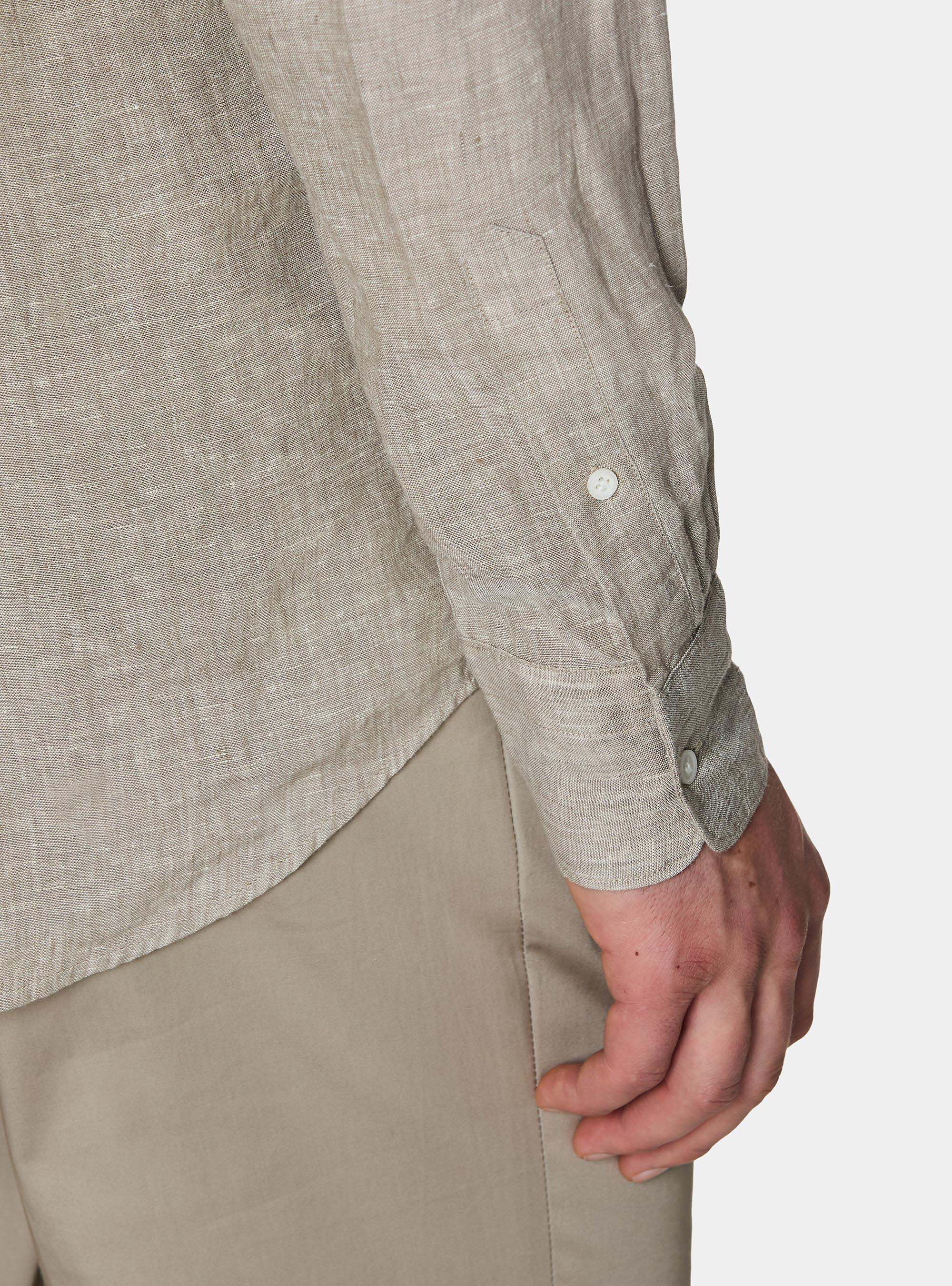 Pure linen shirt with wing collar, SABBIA MELANGE 0564C