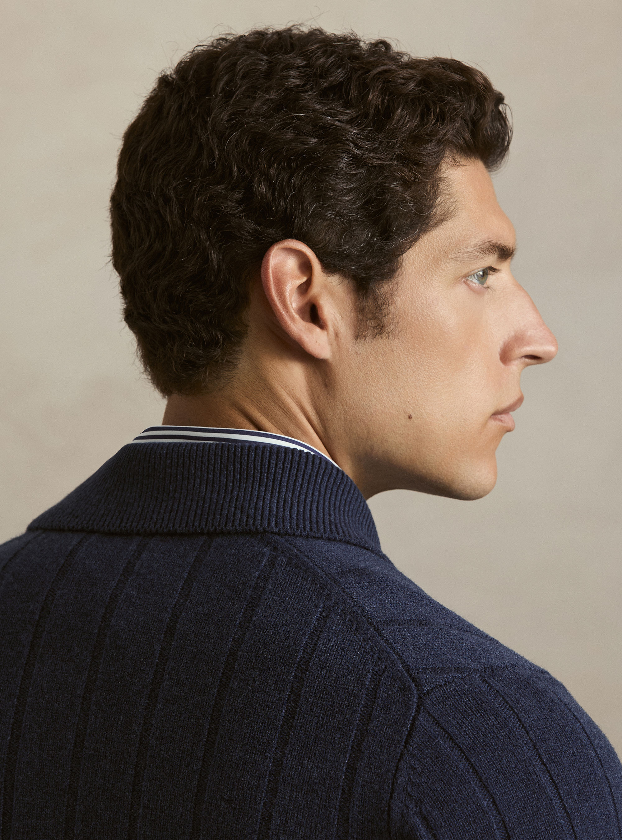 Full-Zip Pullover aus Wolle-Kaschmir mit Flachrippe, INCHIOSTRO 0232C
