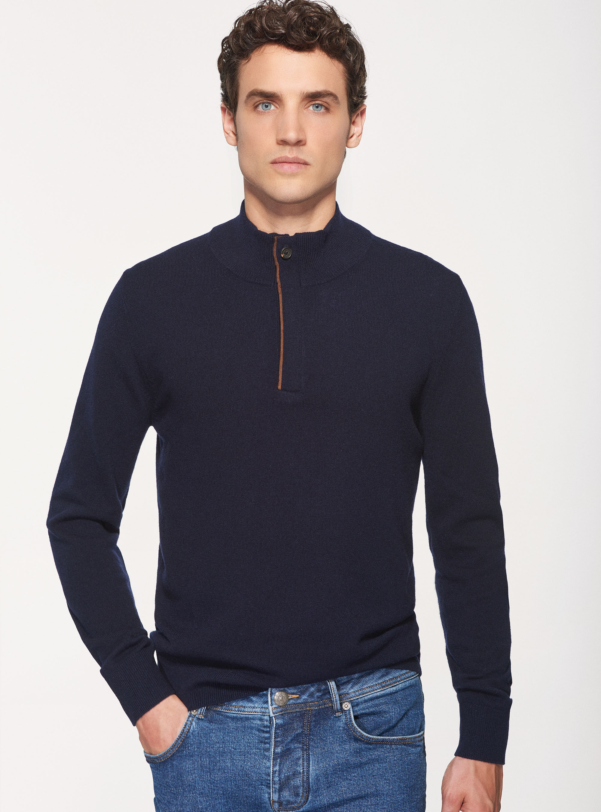 Wool and cashmere turtleneck sweater with zip