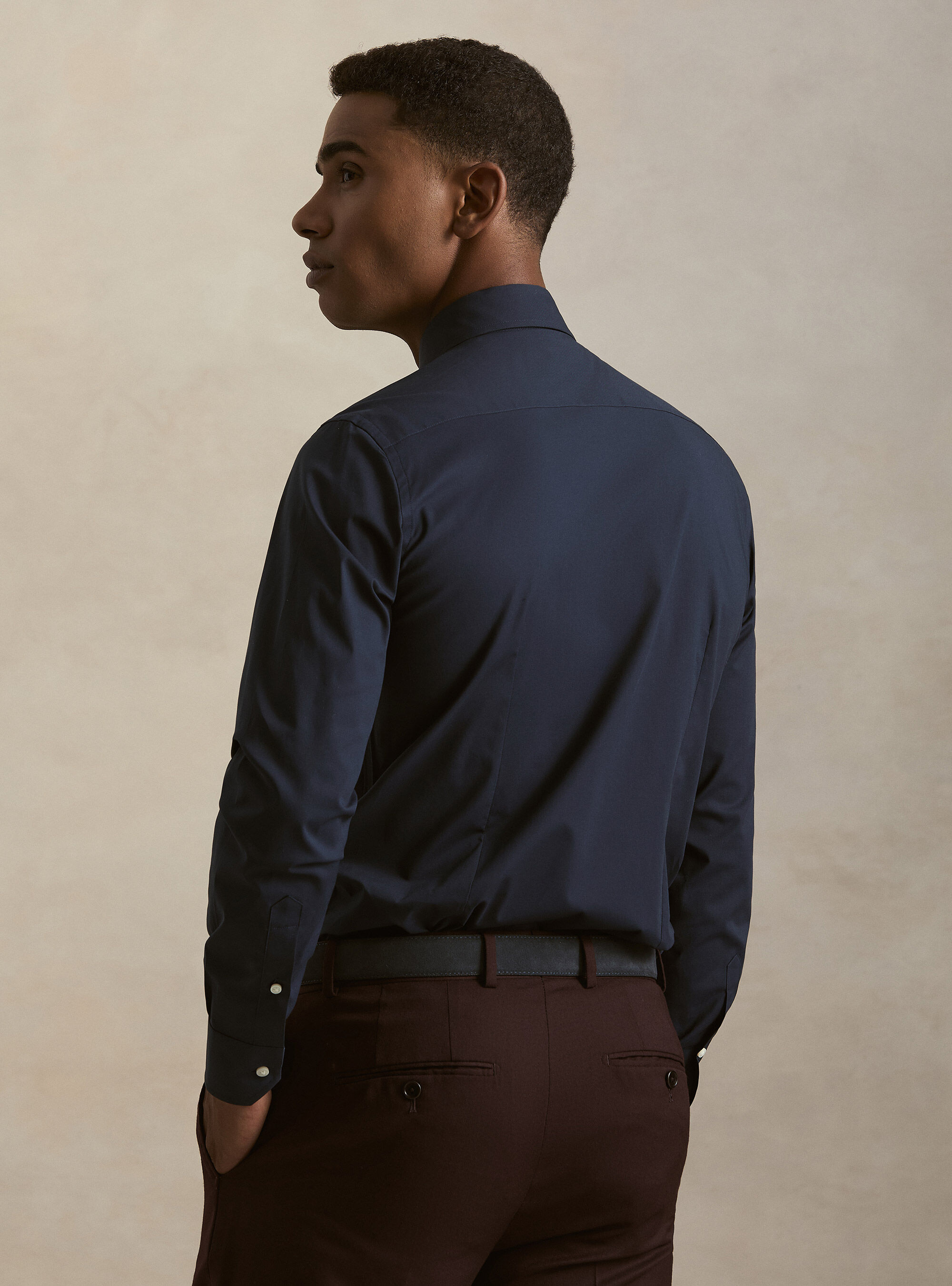 Cotton poplin stretch shirt, NAVY BLUE