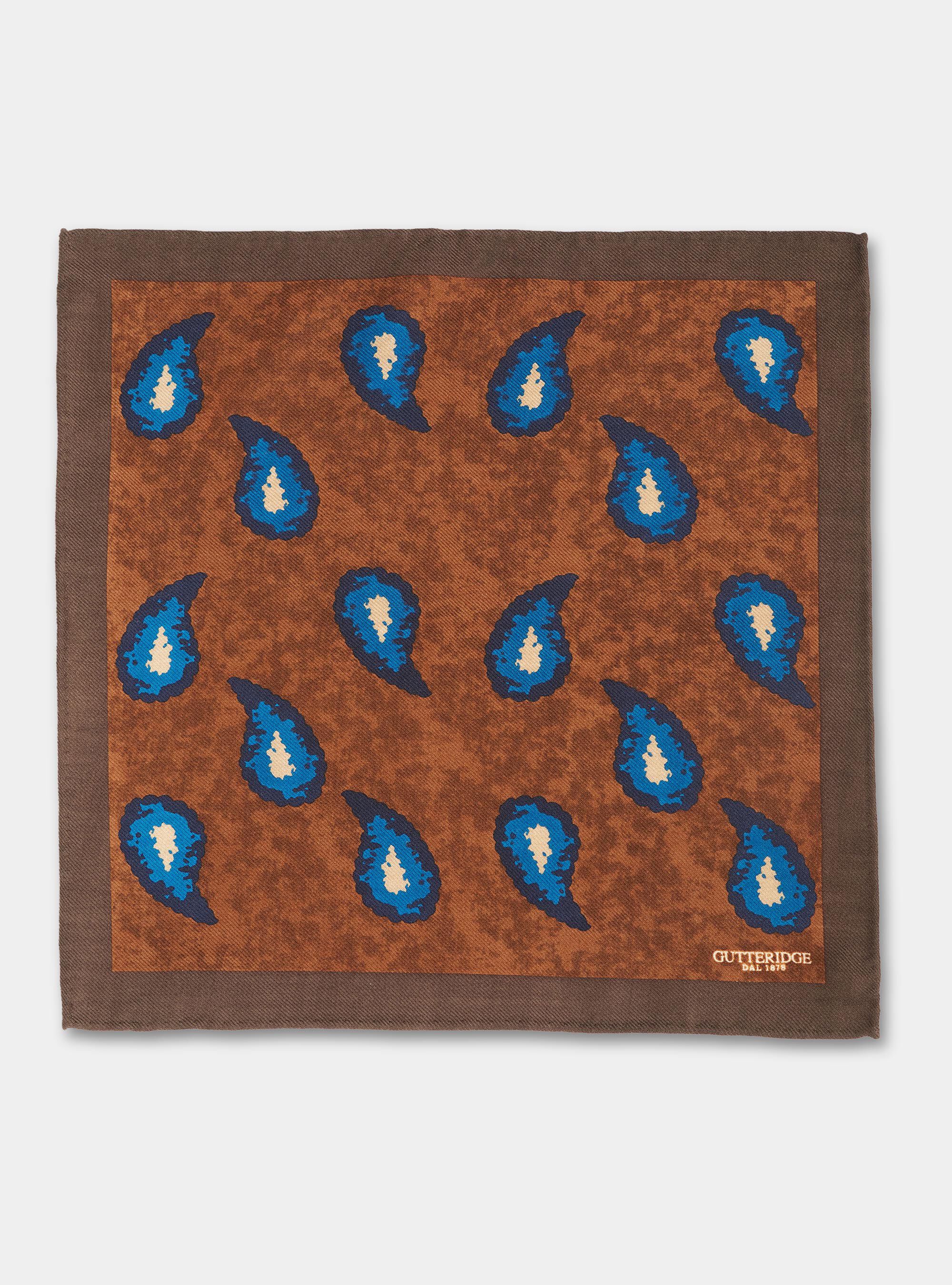 Allover paisley print wool pocket square, MULTICOLOR