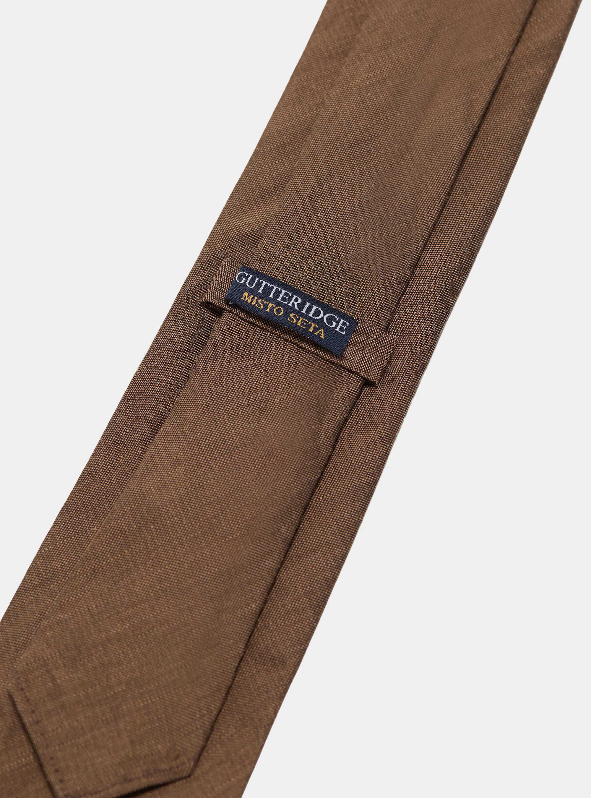 Cravatta in seta e lino, MARRONE