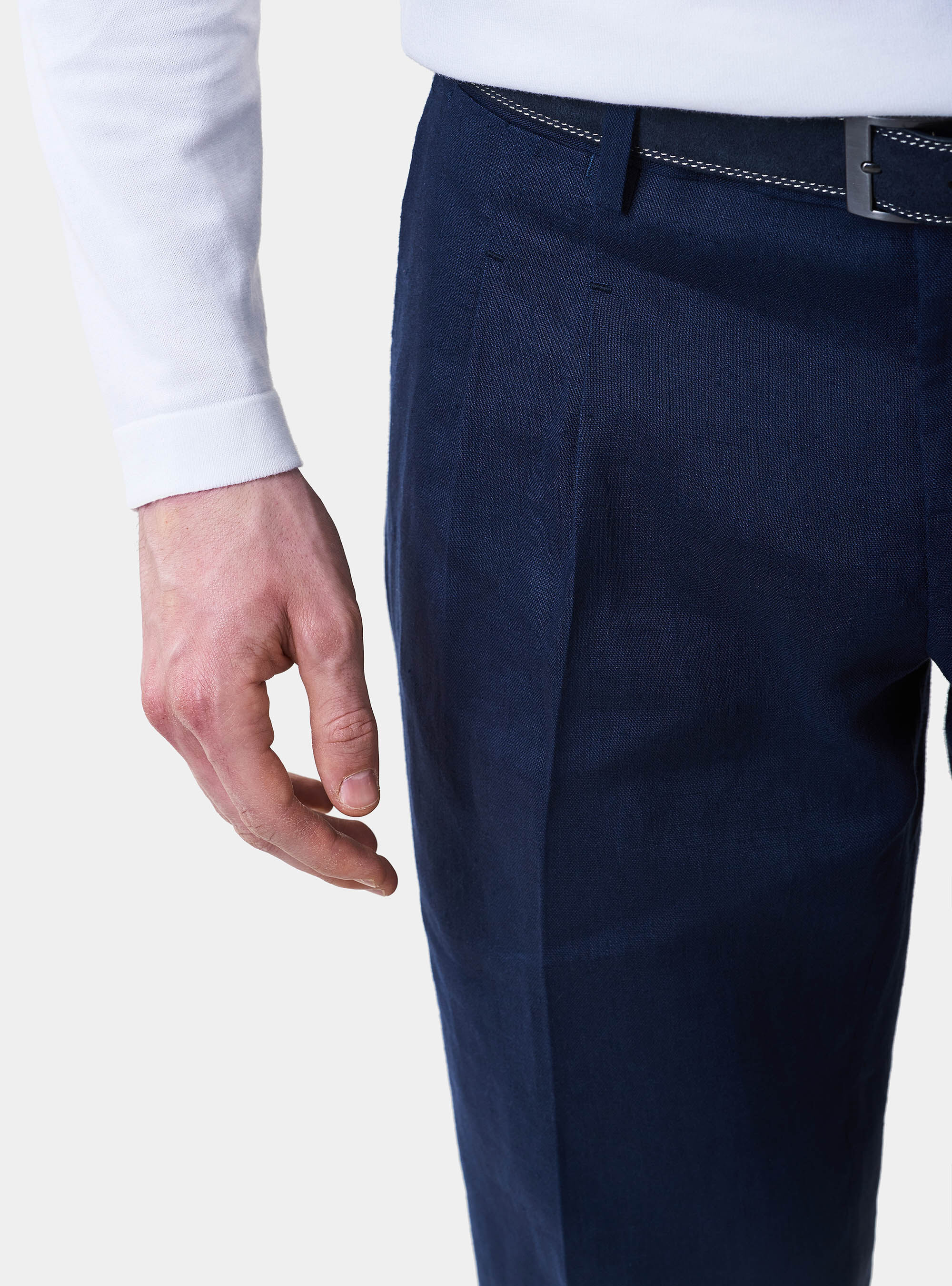 Pantaloni per abito in puro lino, BLU NAVY