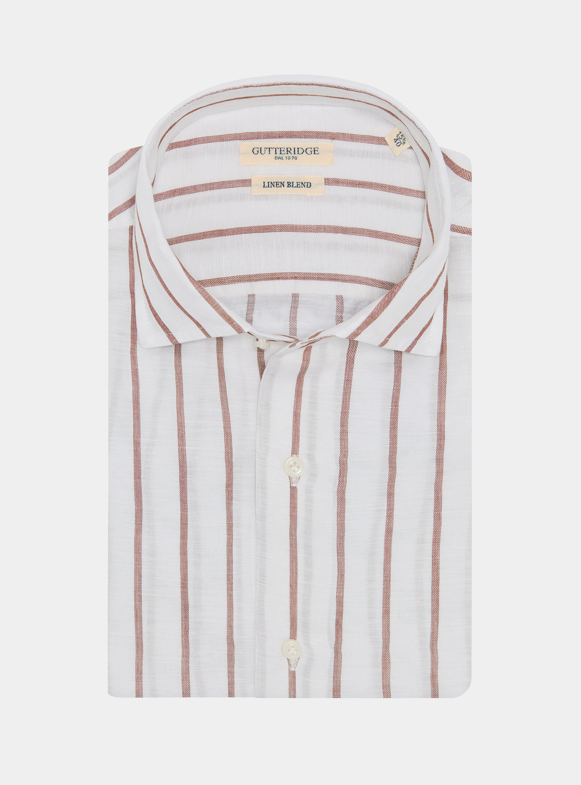 Camisa de rayas en mezcla de lino, MARRON
