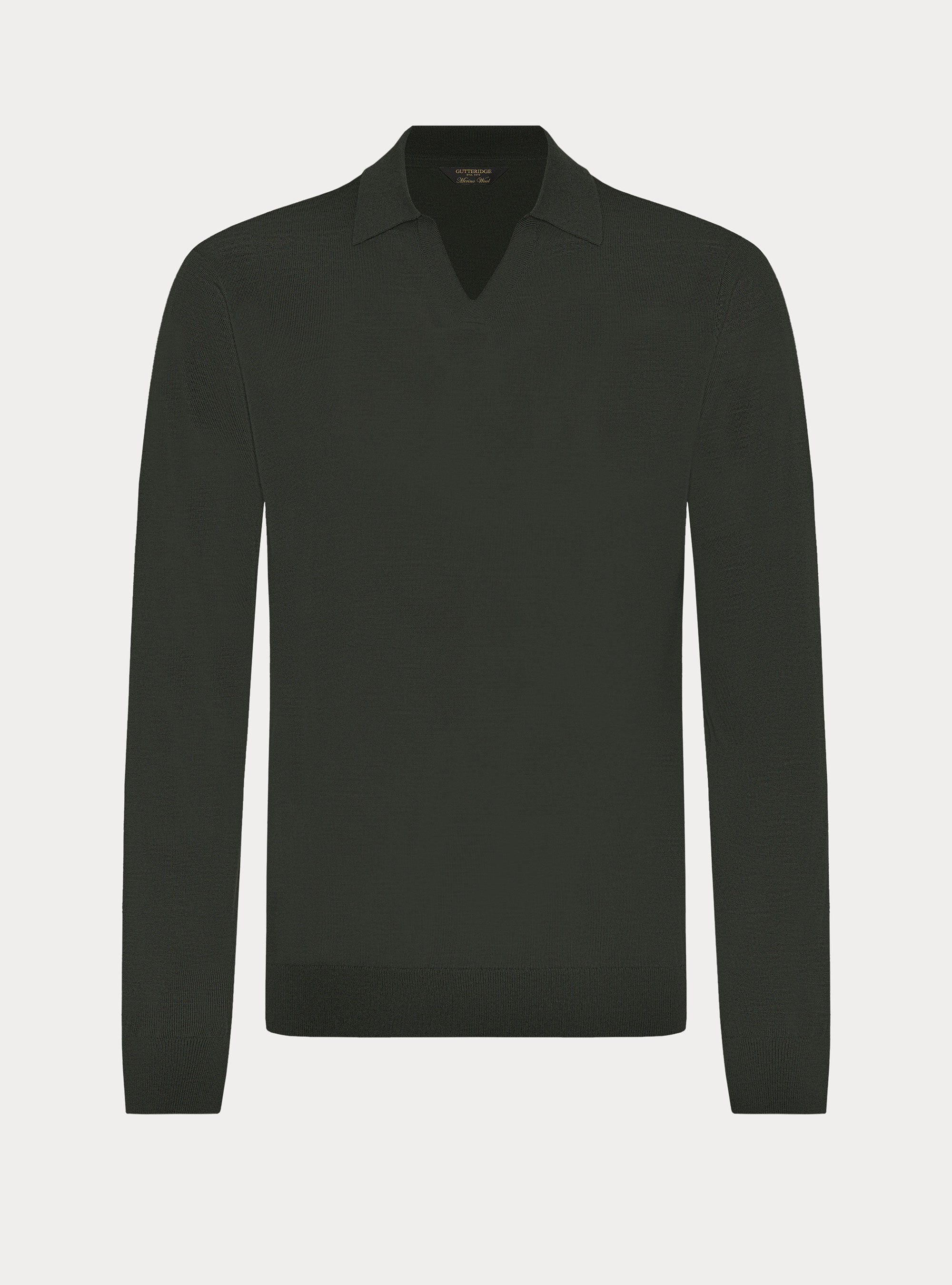 Polo collo senza bottoni in maglia lana merino, MILITARE 0609C