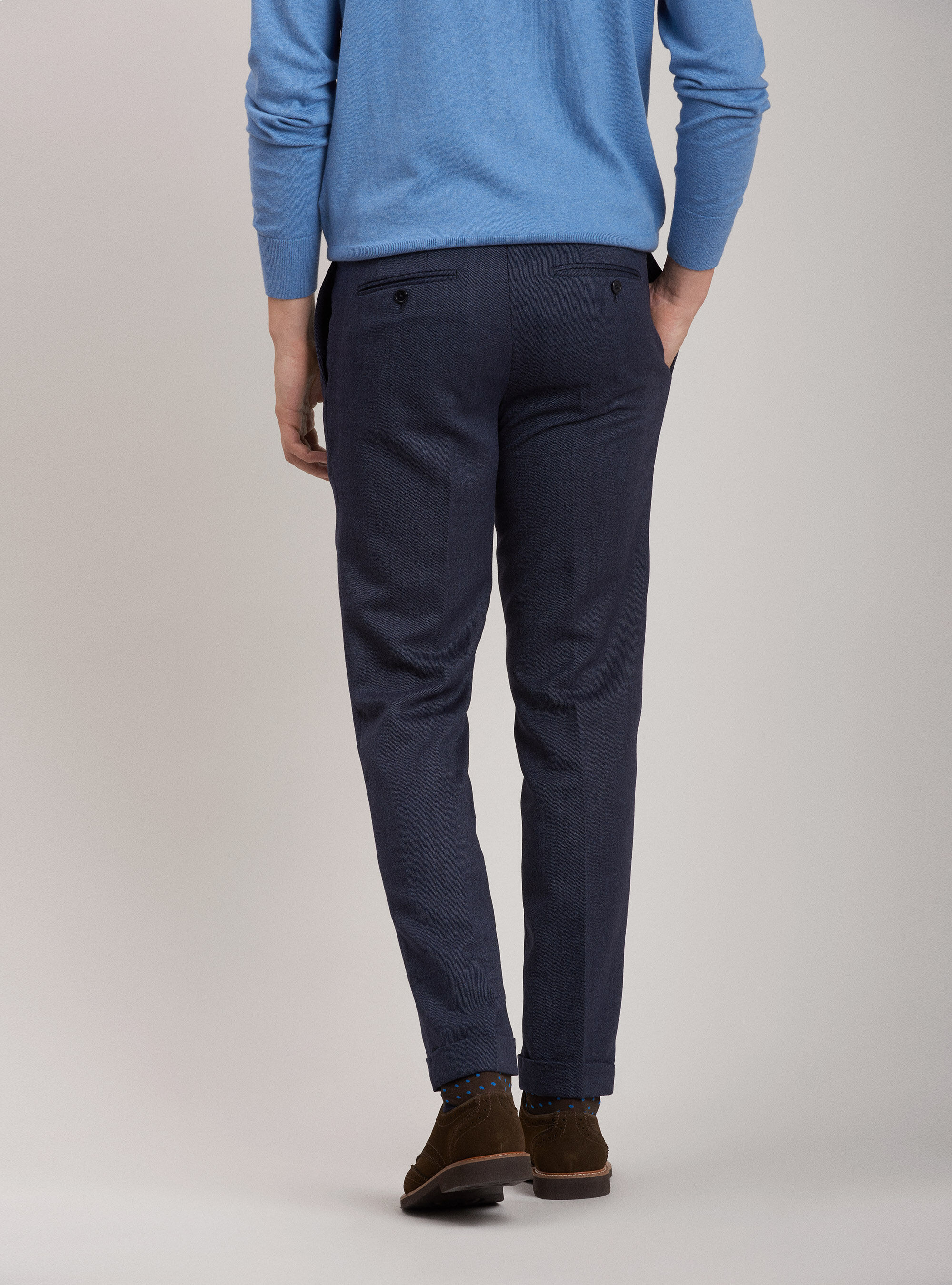 Pantaloni in twill di lana con doppia pinces, INCHIOSTRO