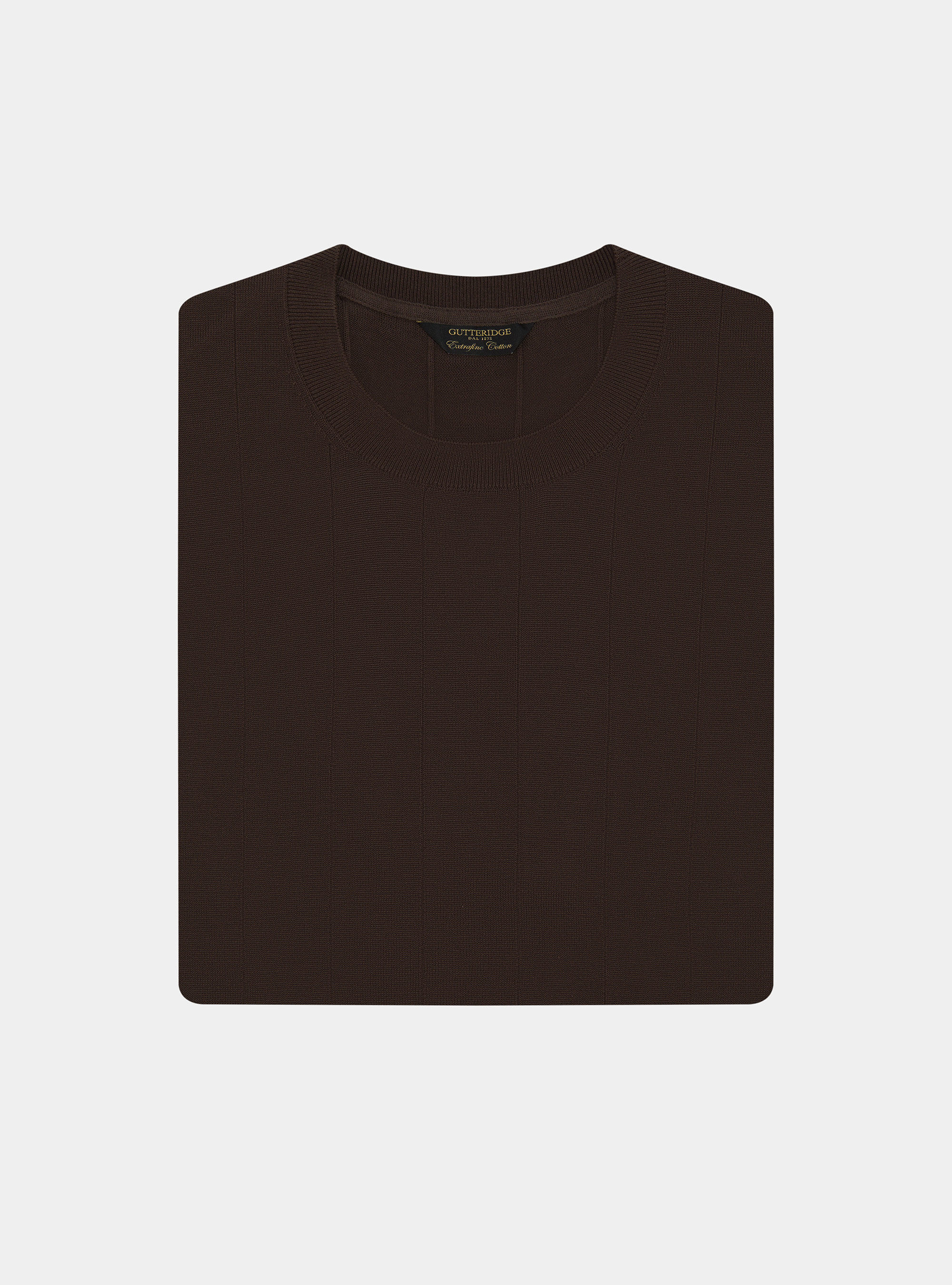 Maglia in puro cotone costa piatta, MARRONE