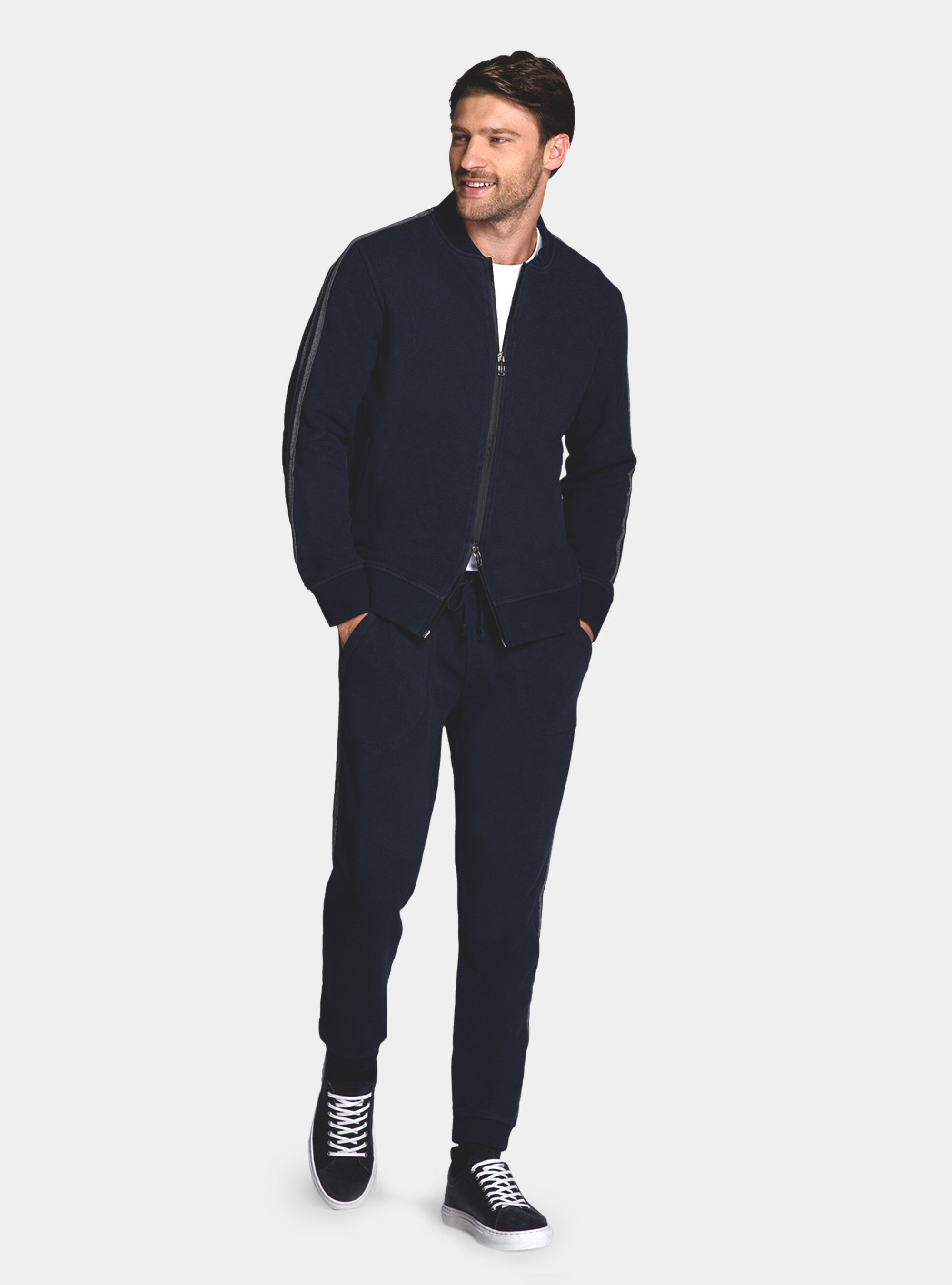 navy sweatshirt cardigan