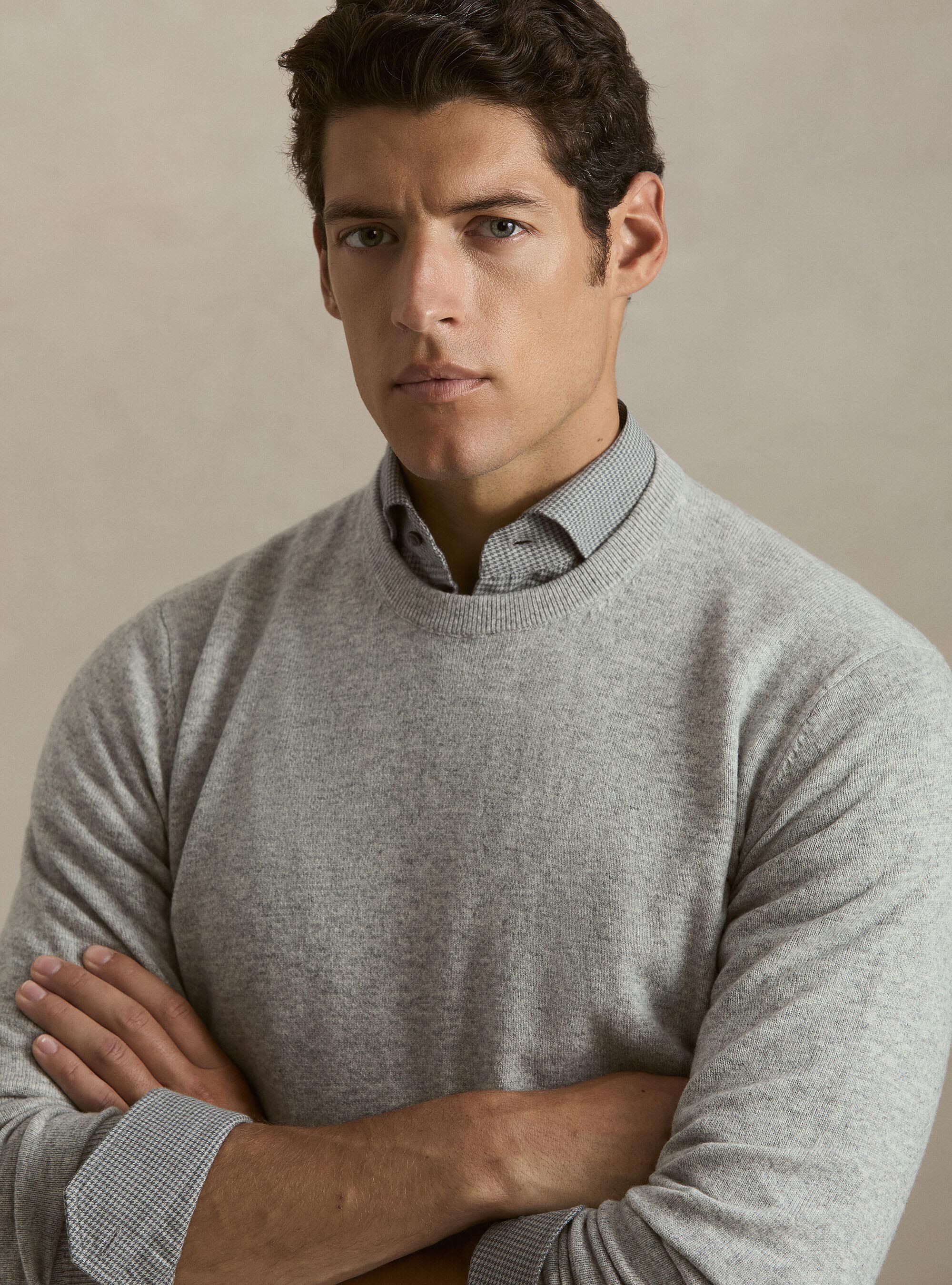 Lambswool and cashmere crewneck sweater, LIGHT GREY MELANGE