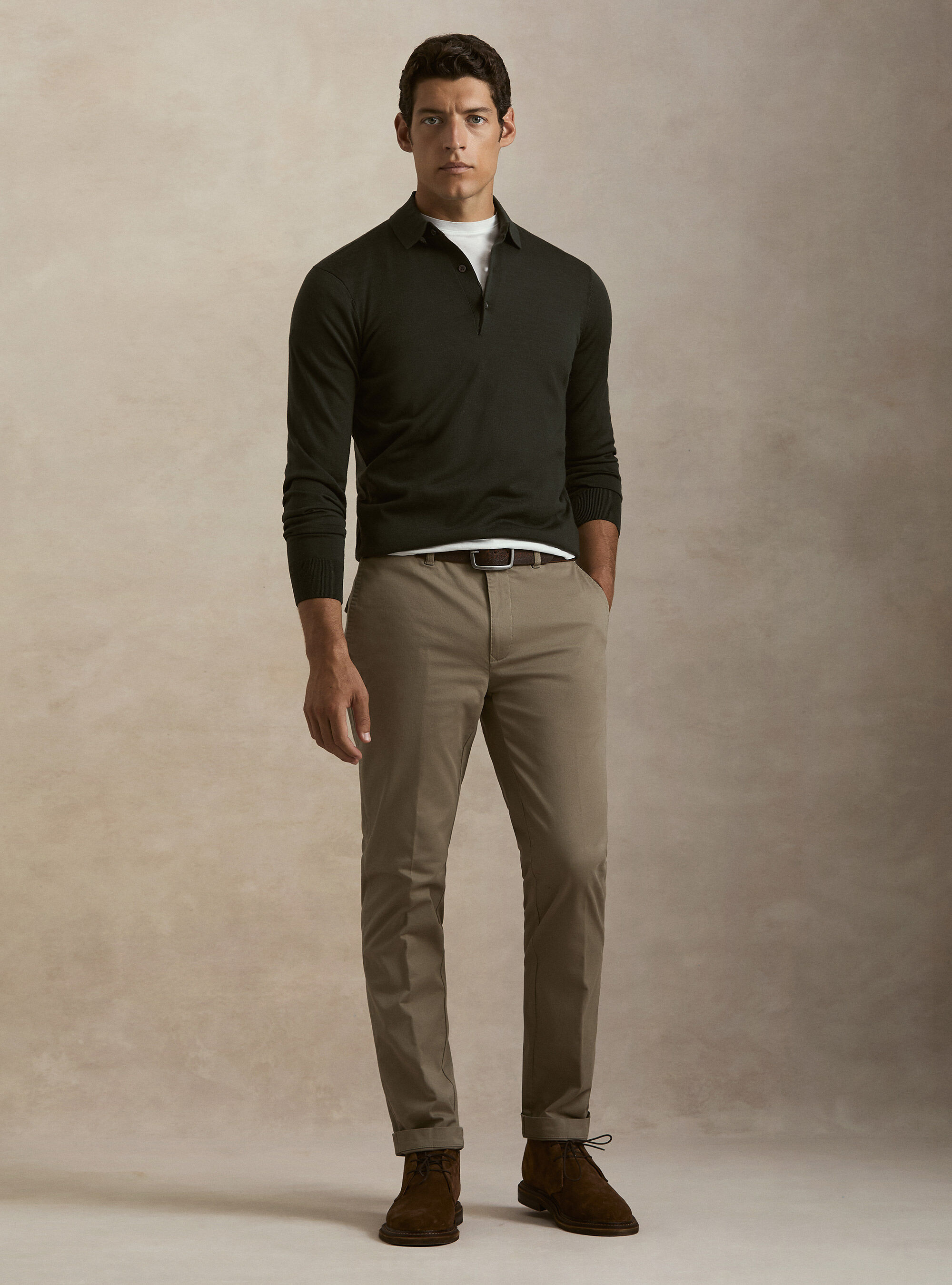 Extrafine merino wool knit polo shirt