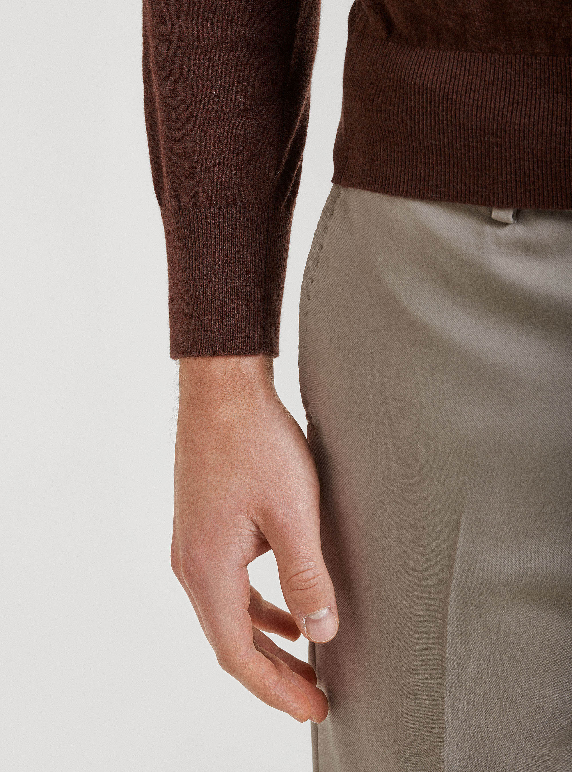 Jersey de cuello redondo de algod&oacute;n, seda y cachemira, MARRON